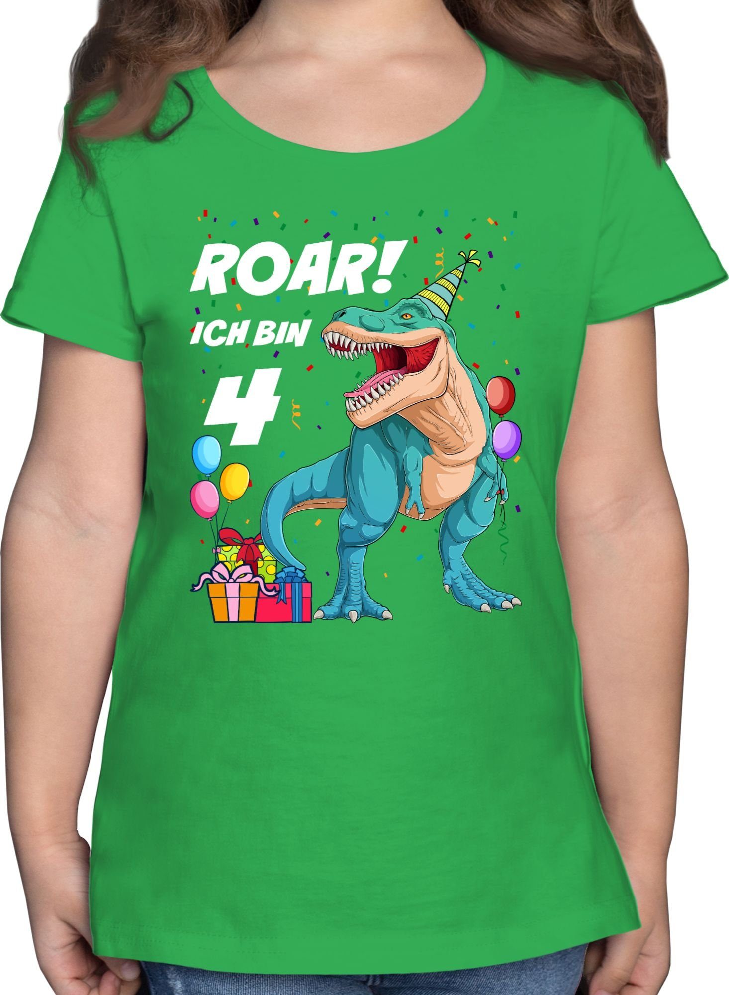 Shirtracer T-Shirt Ich bin 4 Jahre - T-Rex Dinosaurier Dino 4. Geburtstag 3 Grün | T-Shirts
