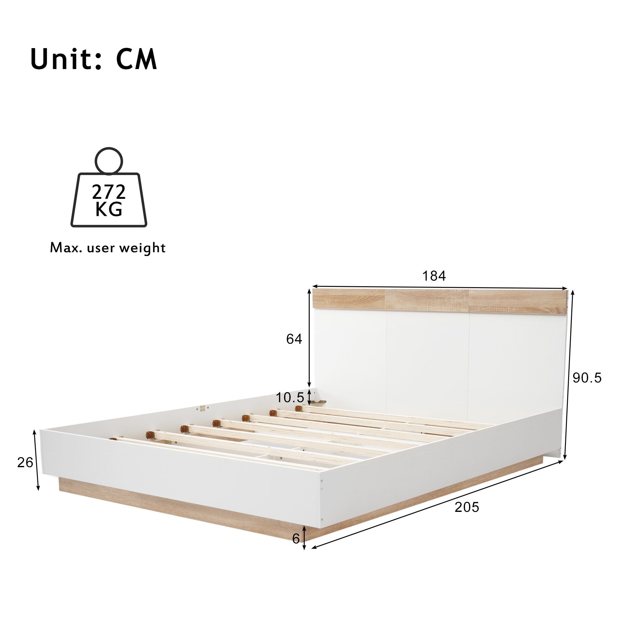 Flieks Massivholzbett, Kiefernholz Doppelbett mit Lattenrost 180x200cm – Bild 4 von 5
