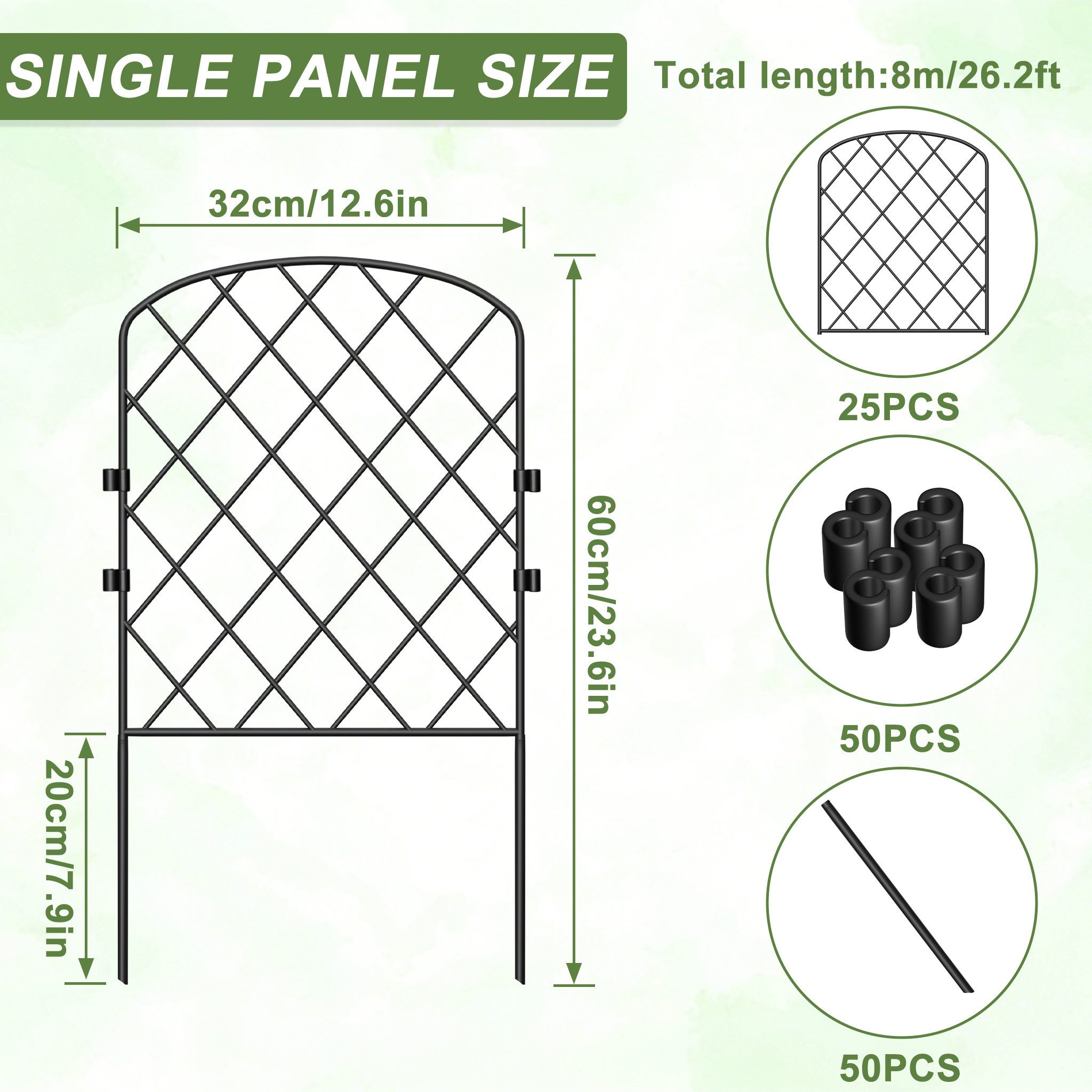 FIVMEN Gartenzaun Tierbarriere Zaun aus Metall Dekorativer Hundezaun Outdoor Tier, (10pcs/25pcs), Outdoor Tier Barriere für Tierbarriere 60 x 32cm (Rhombus) – Bild 2 von 5