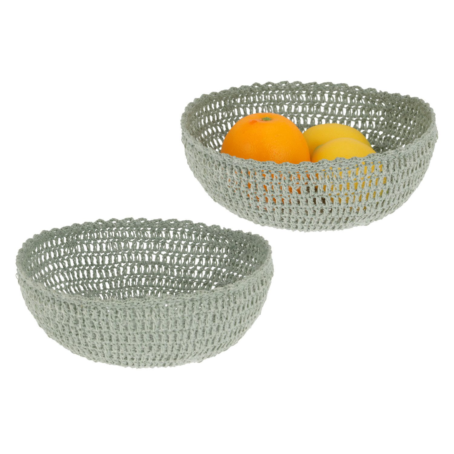 Macosa Home Dekoschale Makramee Baumwolle Grün 25 oder 22 cm rund Boho (Dekoration Makrameeschale, Zierkorb Aufbewahrungsschale), Deko Schale Tischdekoration Ablageschale