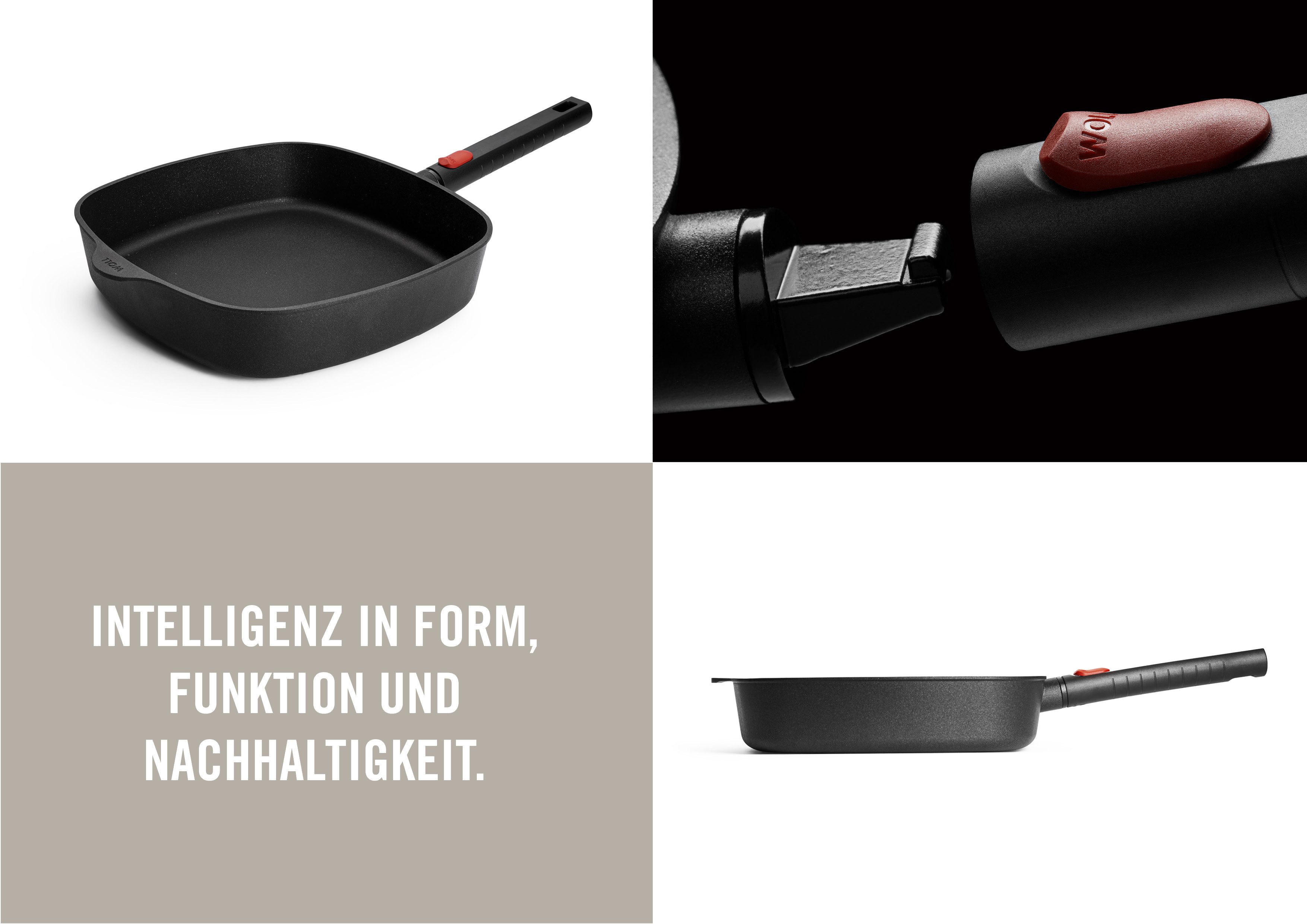 WOLL MADE IN GERMANY Bratpfanne Eco Logic QXR Guss-Pfanne mit Deckel, viereckig, Aluminiumguss (2-tlg), PFAS-freie Diamond-QXR - Beschichtung