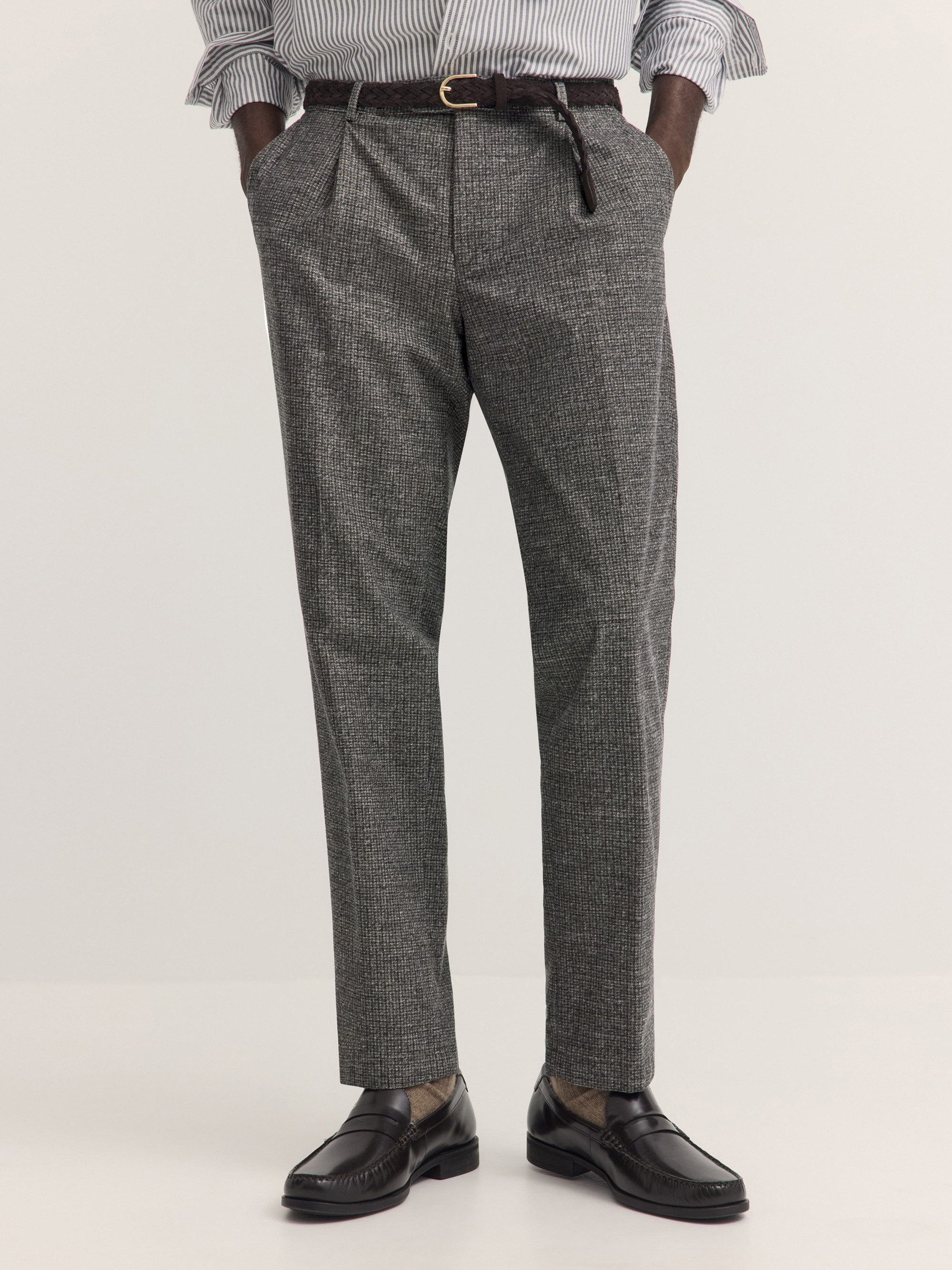 bugatti Bundfaltenhose Stretch Elio Relaxed Fit Karomuster