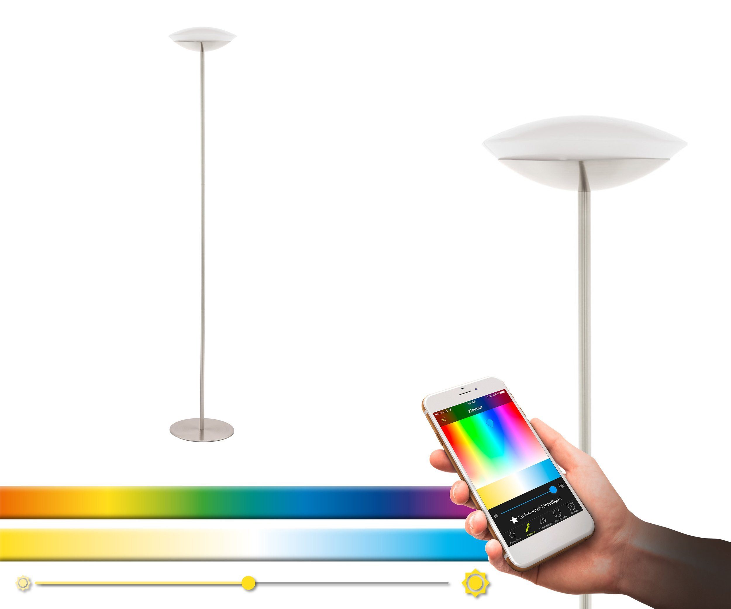 EGLO LED Stehlampe Frattina-c, Leuchtmittel inklusive, Stehlampe, Stehleuchte, RGB, dimmbar, Lampe mit Tritt-Schalter