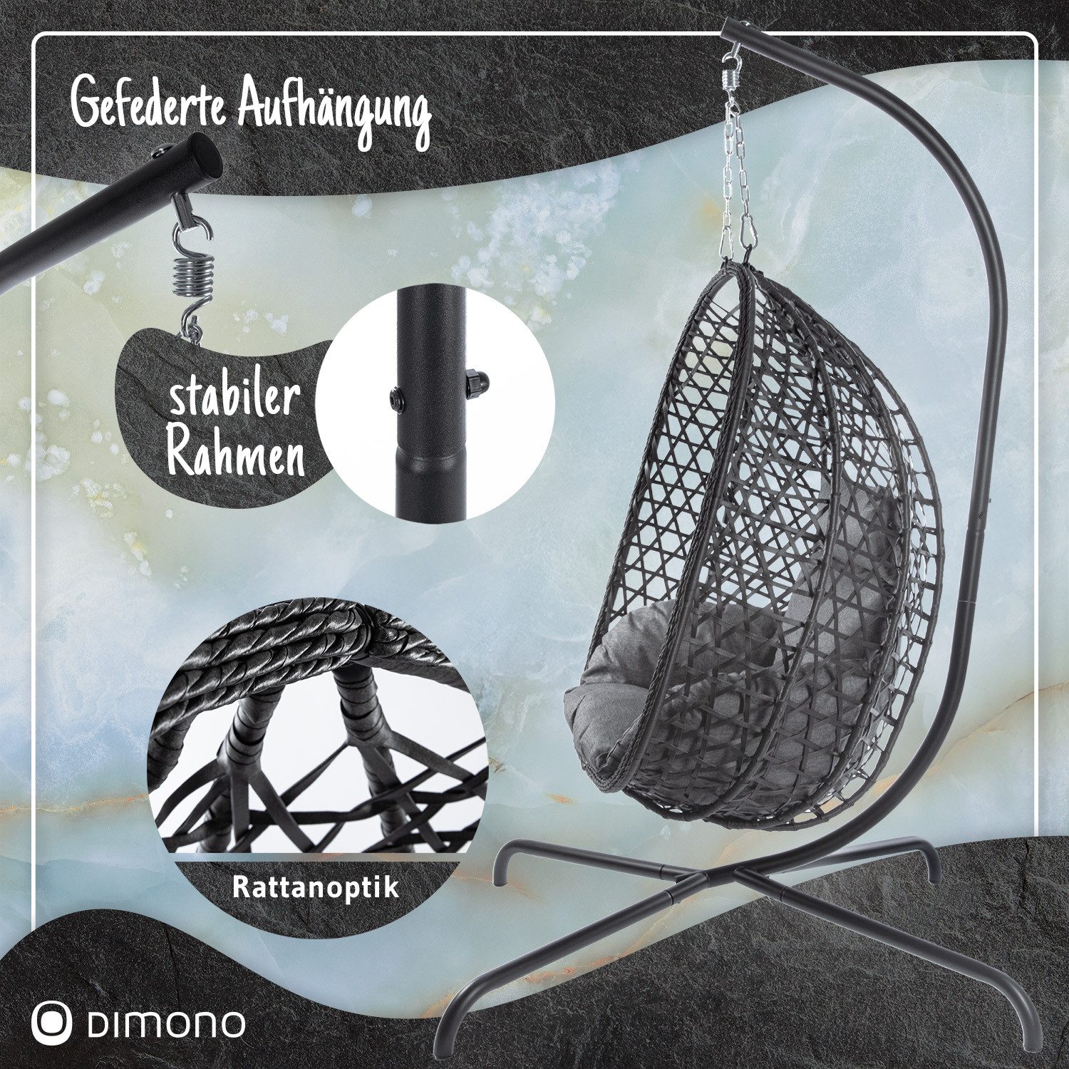 Goods+Gadgets Hängestuhl Polyrattan Hängestuhl mit Gestell und Kissen–Komfo günstig online kaufen