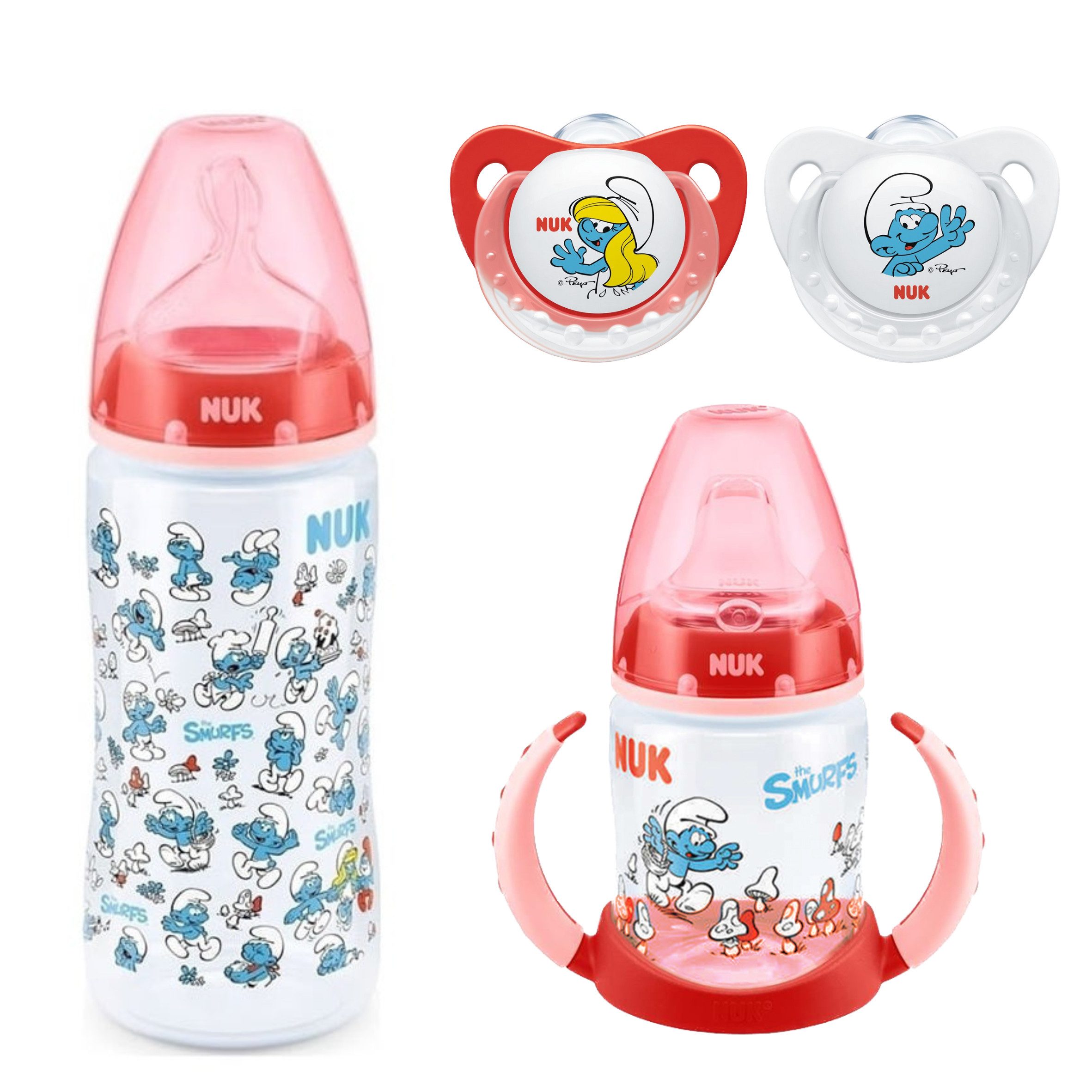 Babyflasche NUK "die Schlümpfe" Babyflasche, Trinklerflasche, Schnuller Set