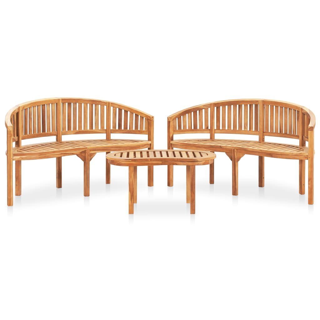 furnicato Gartenlounge-Set 3-tlg. Garten-Lounge-Set Massivholz, (1-tlg), Witterungsbeständige Sitzgruppe mit bananenförmigem Design der Bank