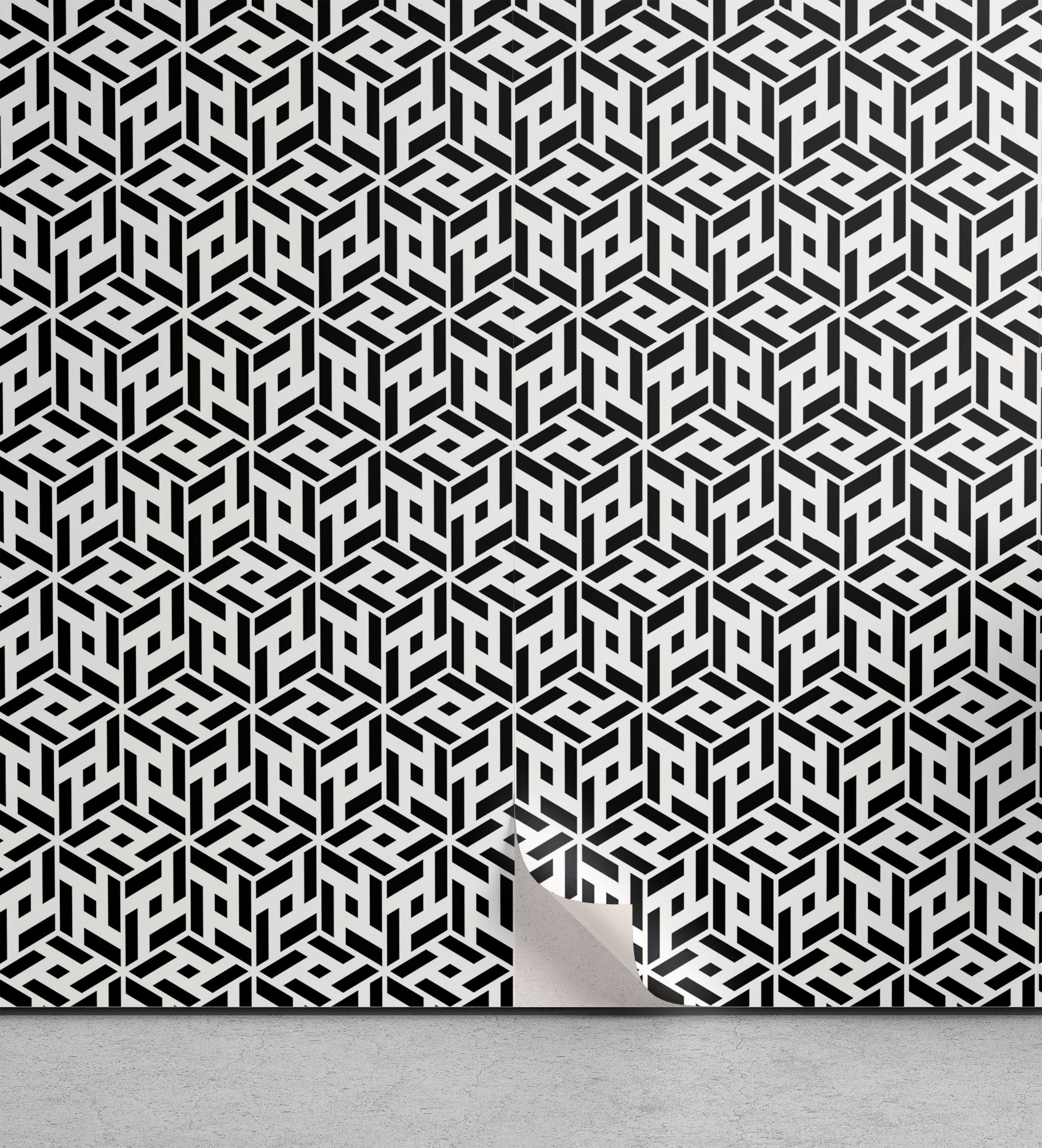 Abakuhaus Vinyltapete selbstklebendes Wohnzimmer Küchenakzent, Schwarz und weiß kubische Formen