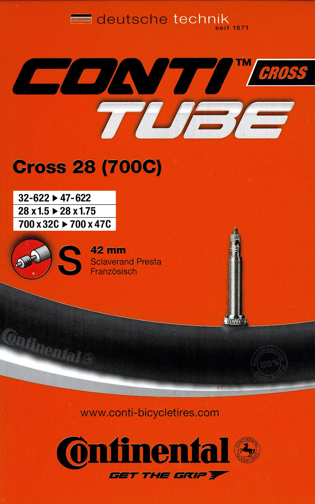 CONTINENTAL Fahrradschlauch Continental Cross 28 (700C) Schlauch 28 Zoll SV (32/47-622) SV 42mm, 1,50, 1,75, 1,40, 1,60, 2 1/4, 1,25, 1,35