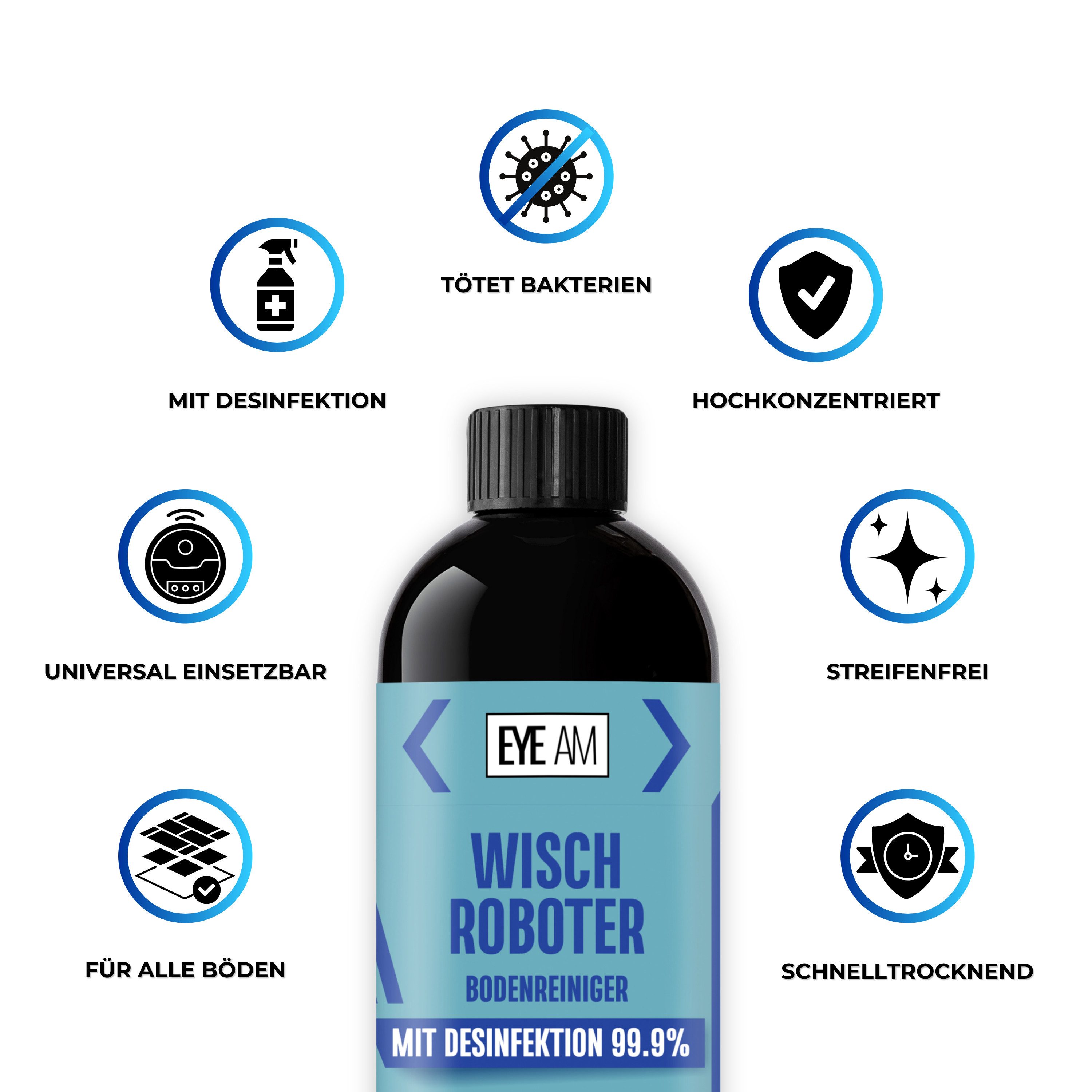 EyeAm Bodenreiniger, Mit Desinfektion 99,9%, Für alle Wischroboter, Fussbodenreiniger (1-St. Aktion: Kauf 1 Flasche, Erhalte 2 Flaschen inkl. Messbecher)