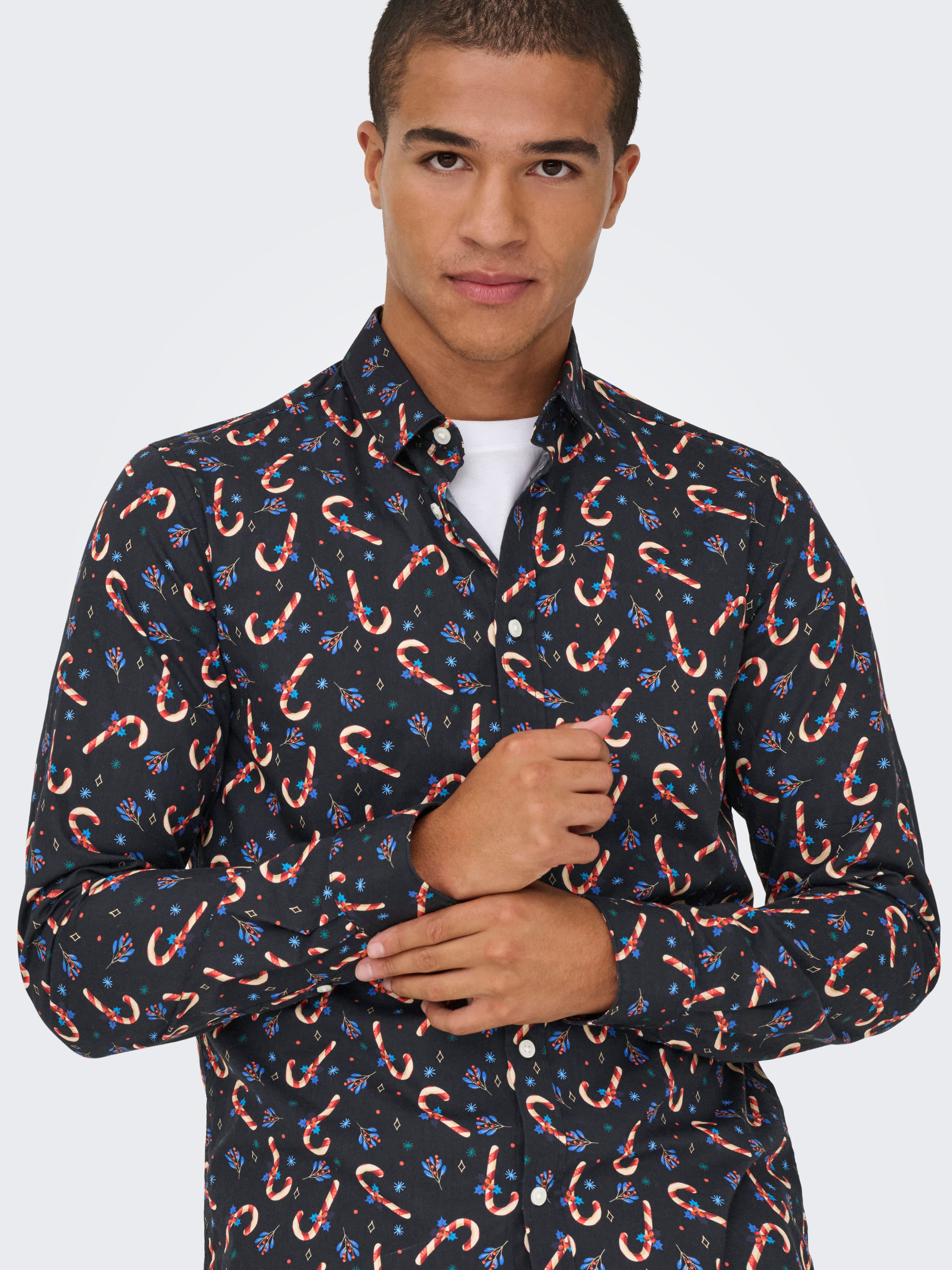 ONLY & SONS Langarmhemd ONSELF XMAS AOP SLIM POPLIN LS SHIRT günstig online kaufen