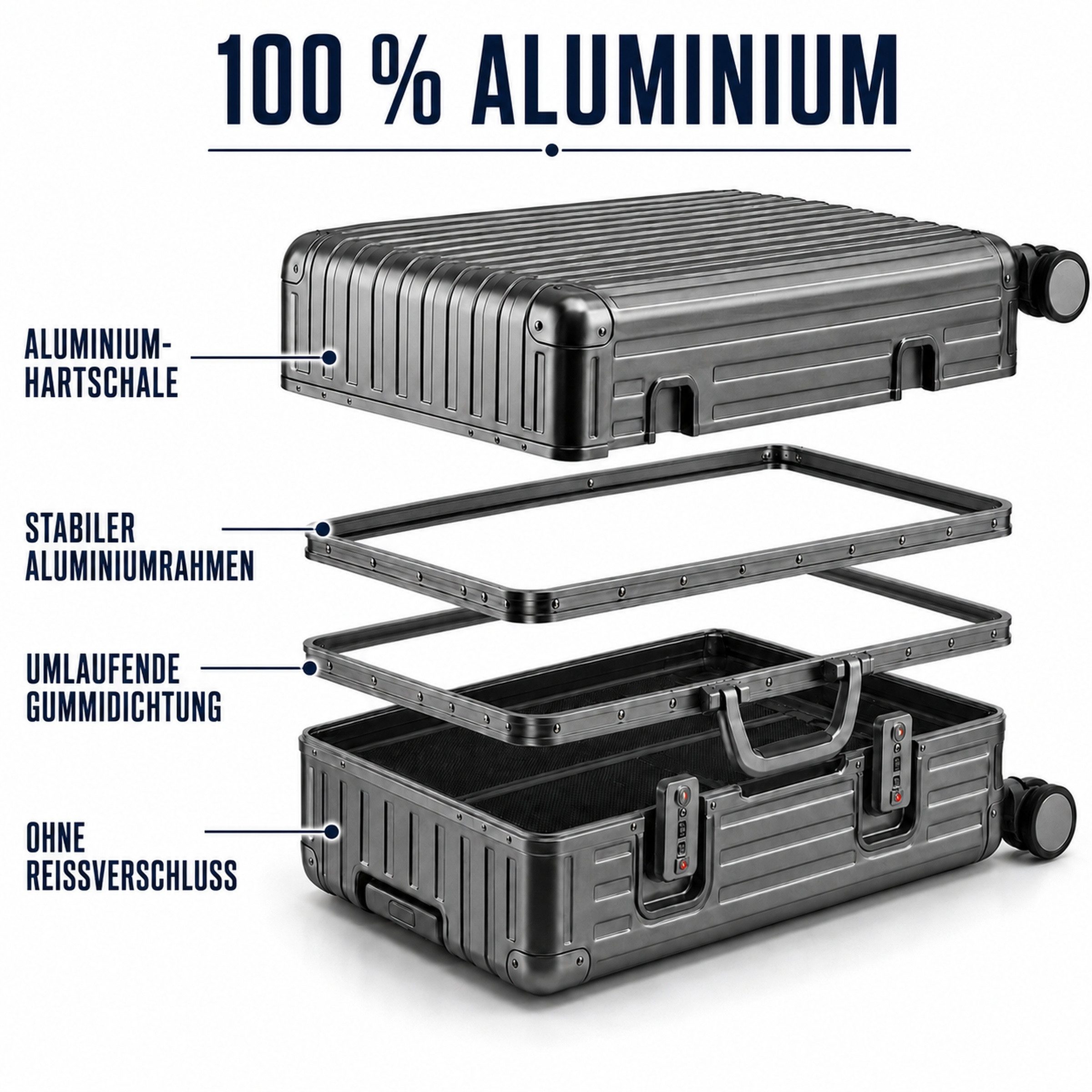 Travelhouse Kofferset 100% Aluminium TOKYO - verschiedene Farben, 4 Rollen, (2 tlg., S+XL), Zipperless - Kein Reißverschluss, TSA Zahlenschloss, Nassfach