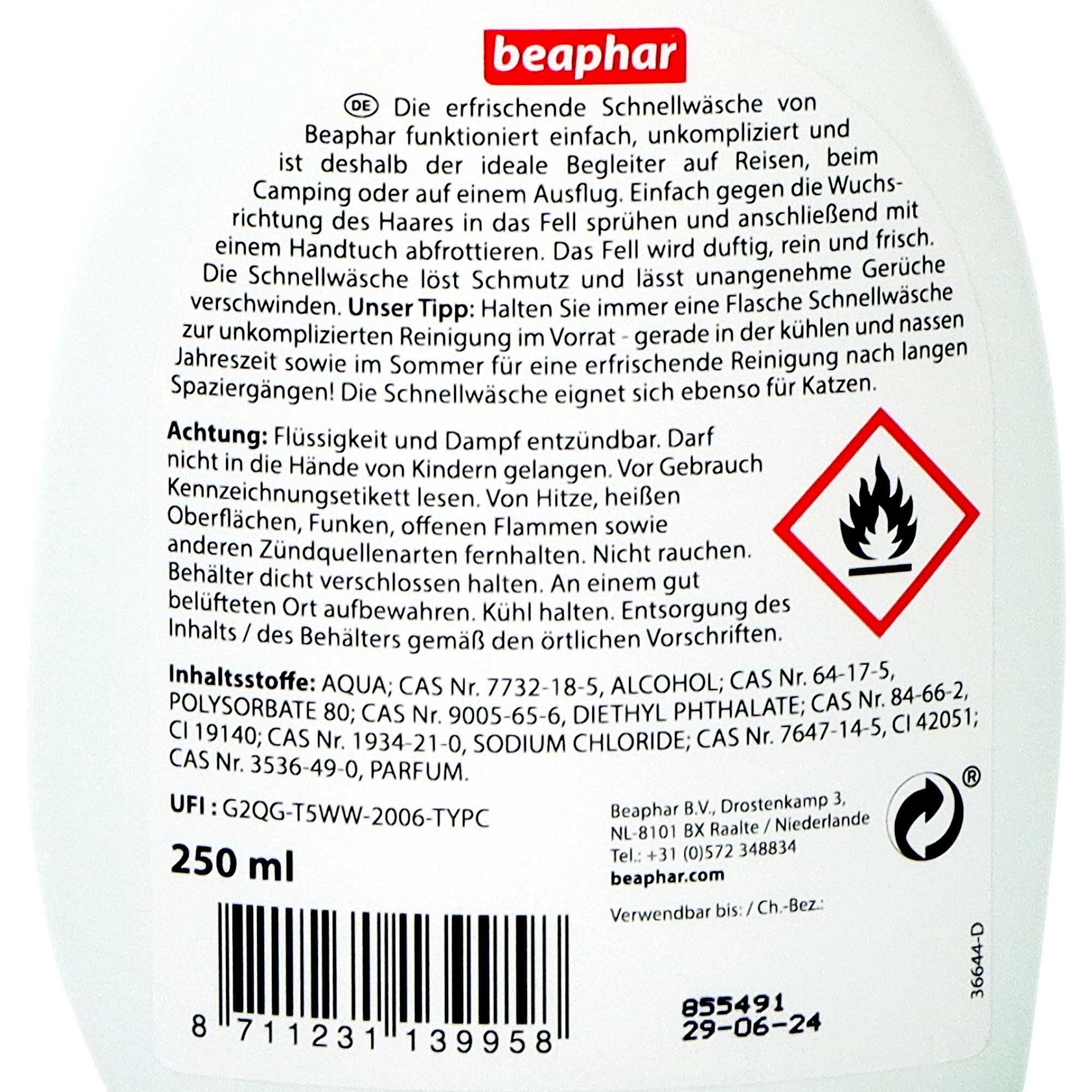 beaphar Fellpflege Beaphar Schnellwäsche für Hunde, 250.0 ml, (1-St), Schnellwäsche