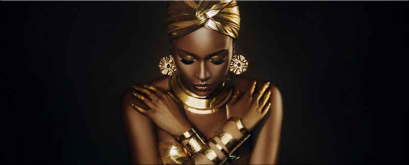 artissimo Glasbild Glasbild XXL 125x50 cm Bild aus Glas Wandbild groß Frau schwarz gold, Fashion & Frauen: Afrikanische Frau