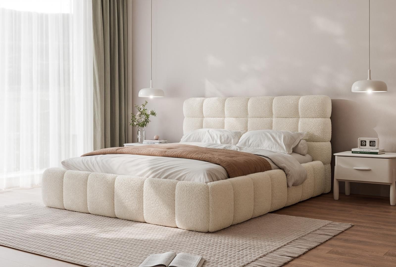 Compleo Polsterbett Wolkenbett, Bouclé Bett, Funktionales Doppelbett, TOP ANGEBOT, MADE IN EU