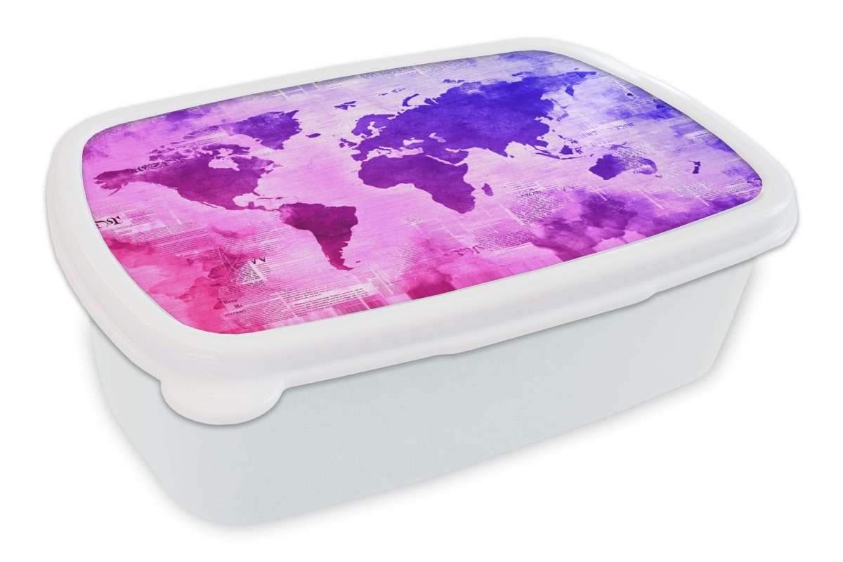 MuchoWow Lunchbox Weltkarte - und (2-tlg), weiß für - für Erwachsene, Brotdose, Kinder Rosa Mädchen und Kunststoff, Brotbox Blau, Jungs