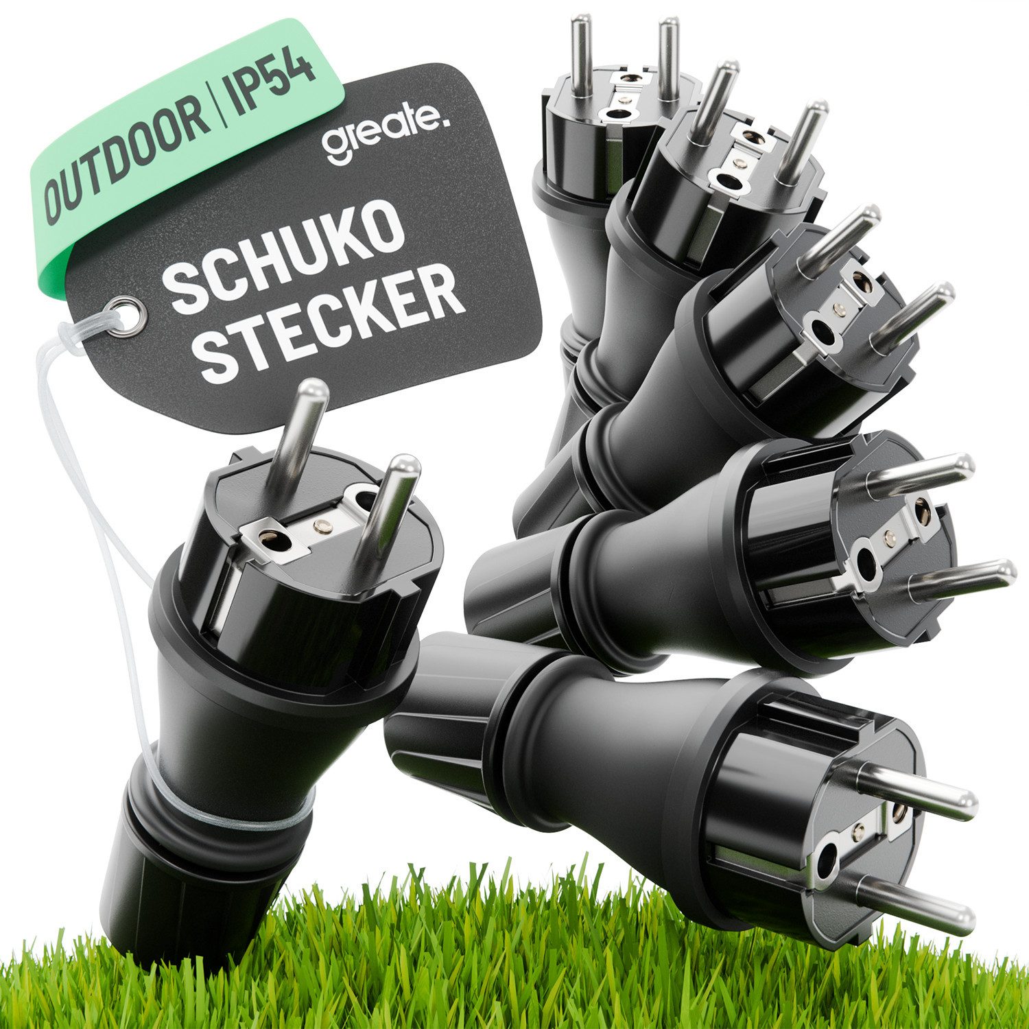 greate. Schuko-Stecker 6x 230V Schuko Stecker wasserdicht IP54 Schukostecker Außenbereich, (6-St)