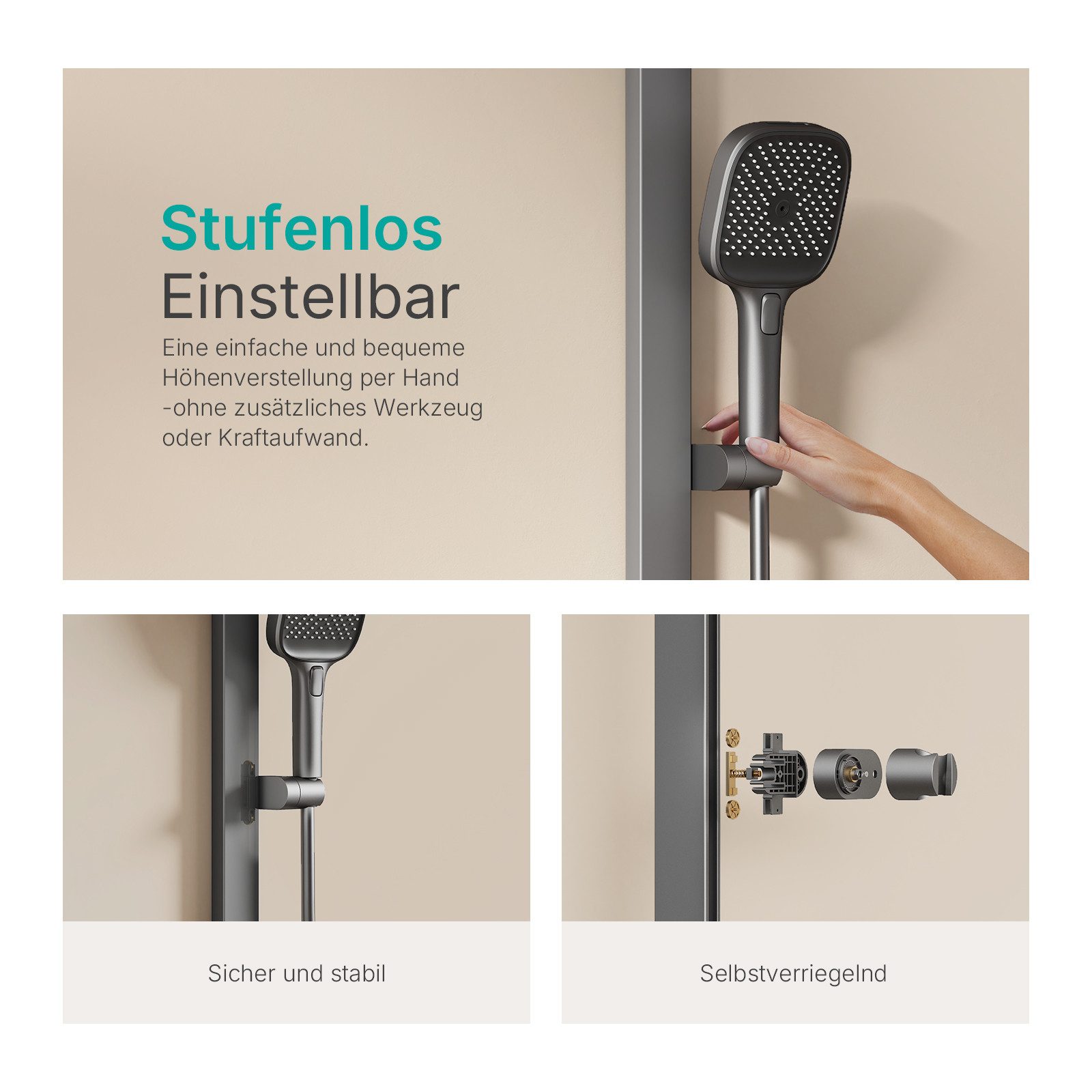 EMKE Duschsystem mit Thermostat Regendusche und Handbrause Messing Duschsäule, Thermostat Duschsystem mit Handbrause, 4 Funktionen Messing