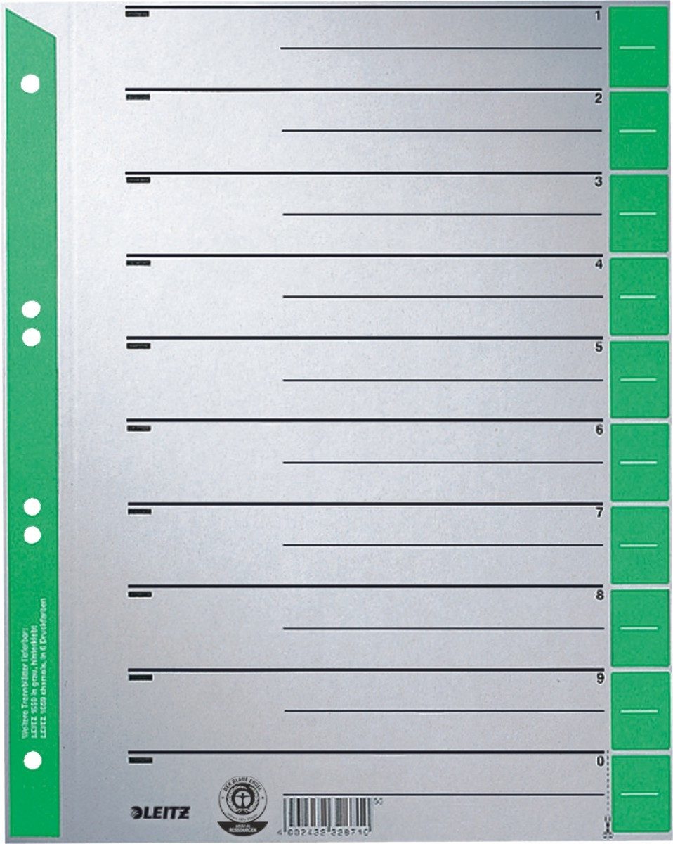 LEITZ Aktenordner Trennblätter A4 Taben farbig grün 230g/qm VE=25 Stück