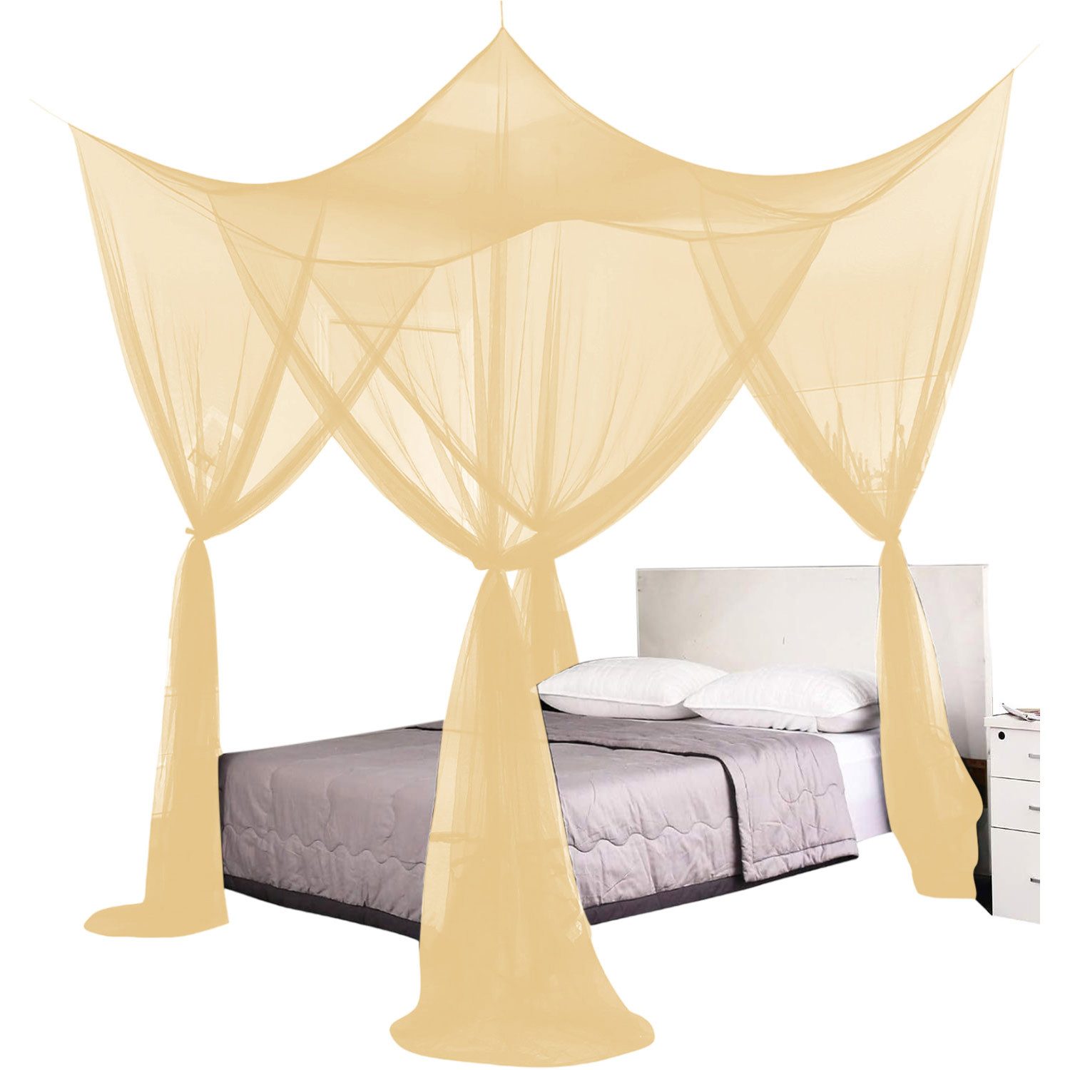 Moskitonetz Doppelbett mit 4 Eckpfosten, Großes Mückennetz 190x210x240cm