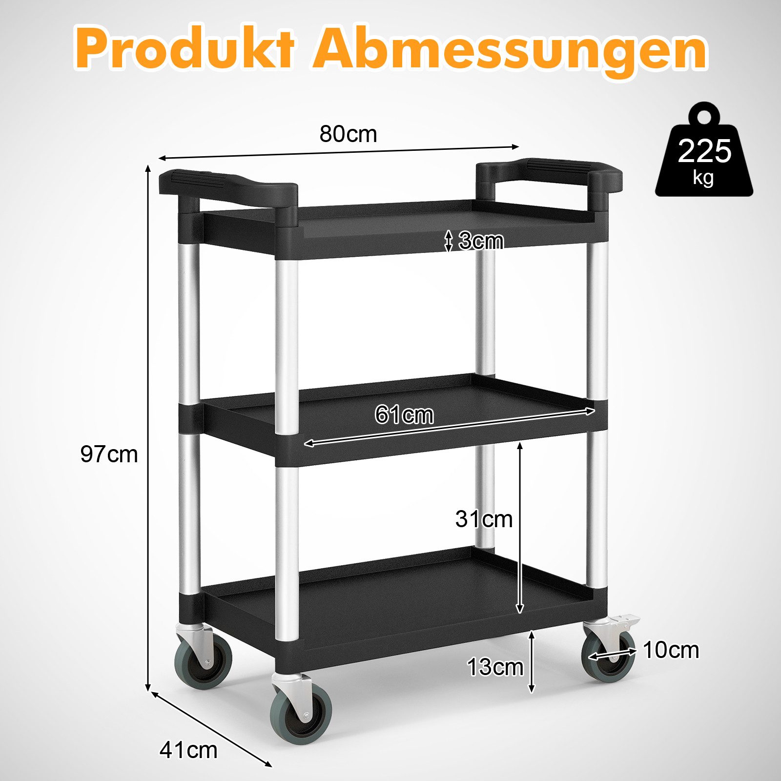 COSTWAY Werkzeugwagen, max. Traglast:225 kg, Alu Werkstattwagen mit 3 Etagen, Rollen