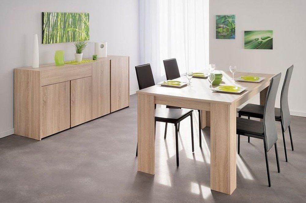 Xlmoebel Esszimmer-Set Elegantes Esszimmer-Set mit beigem Tisch und 4 Textilstühlen, (6-St), Made in Europa