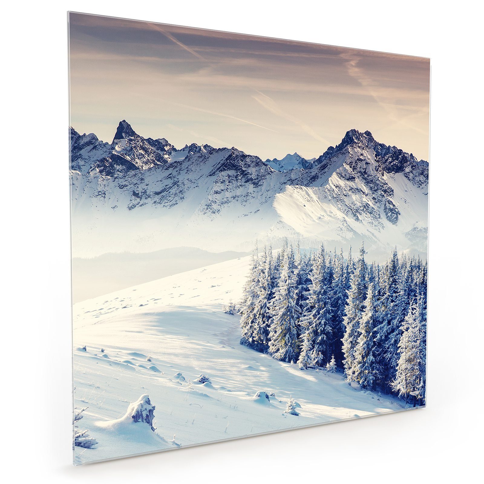 Primedeco Küchenrückwand Küchenrückwand Spritzschutz Glas mit Motiv Bewölkte Winterlandschaft