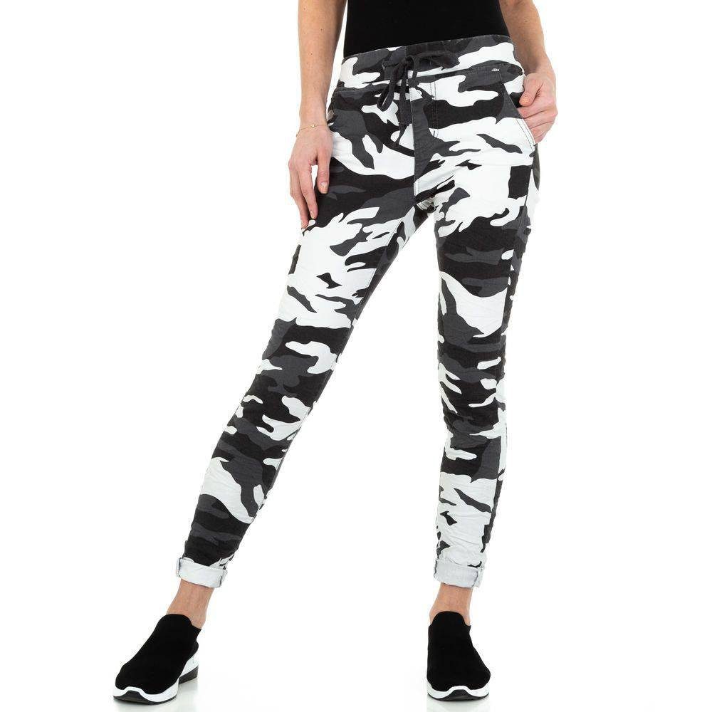 Damen Skinny Skinny-fit-Jeans in Camouflage Used-Look Grau Stretch Freizeit Ital-Design Jeans
