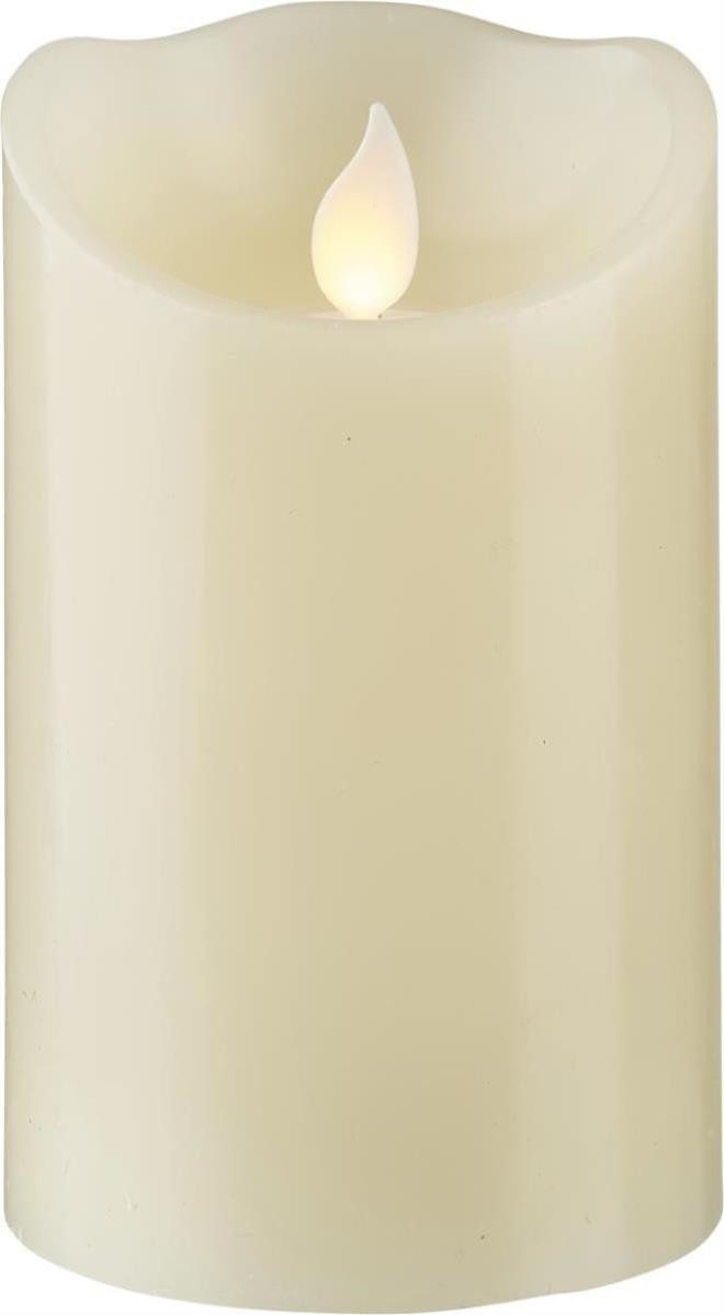 LED-Kerze Stumpenkerze Echtwachs mechanisch bewegte Flamme Timer H: 12,5cm creme