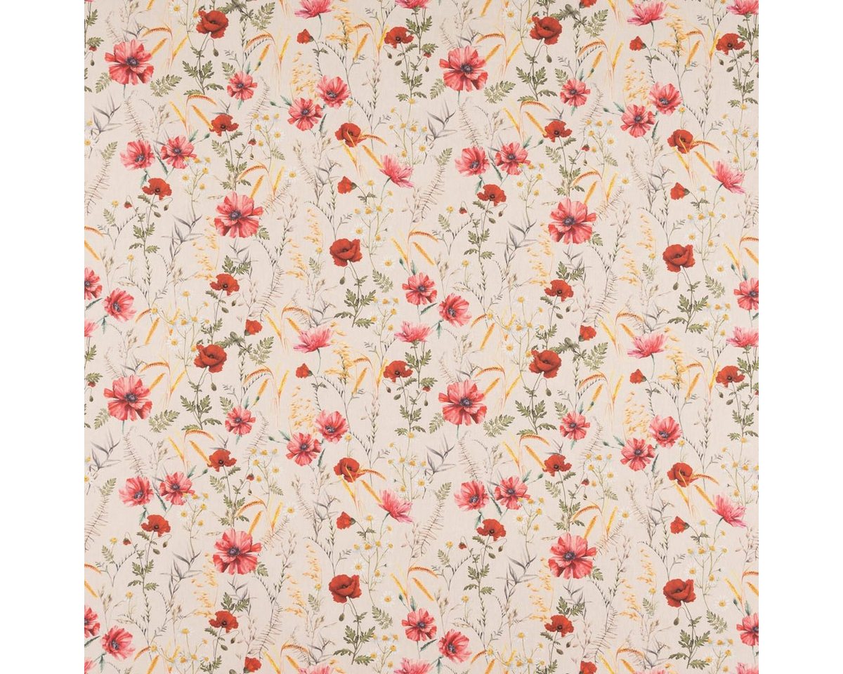 Thumbnail - SCHÖNER LEBEN. Stoff Dekostoff Baumwolle Poppy Mohnblumen Kamille Getreide beige rot 1,40m, Digitaldruck