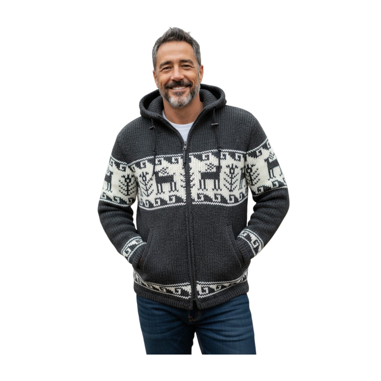 THC Natural Line Strickjacke THC Strickjacke 606 Rentier schwarz (1 Stück, 1-tlg., 1 Stück) Strickjacke mit abnehmbarer Kapuze