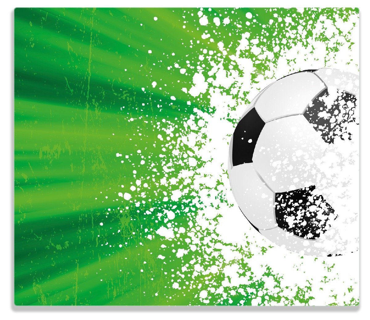 Wallario Herd-Abdeckplatte Fußball - Splashing Design in grün, ESG-Sicherheitsglas, (Glasplatte, 1 tlg., inkl. 5mm Noppen), verschiedene Größen