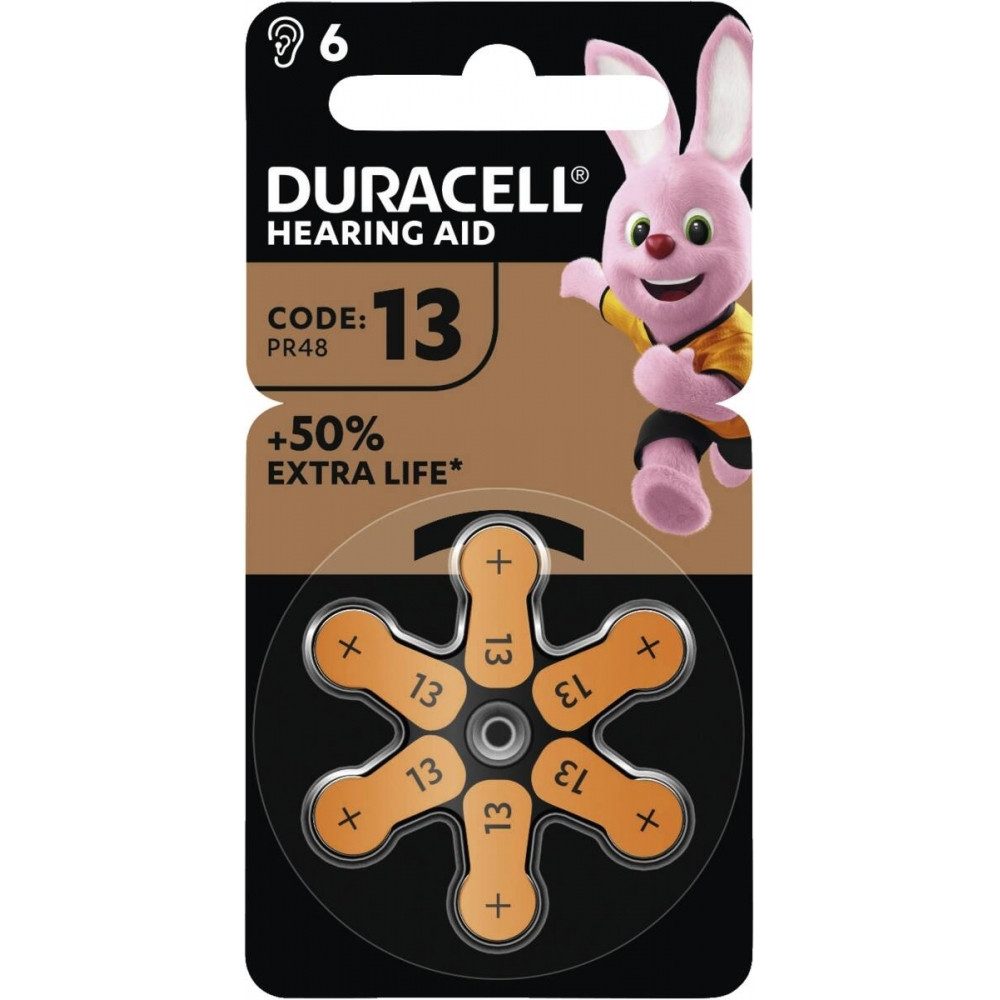 Duracell Duracell EasyTab 13 Hörgeräte-Batterien 6er Blister Batterie, (1,4 V V), Zink-Luft Technologie für hohe Leistung
