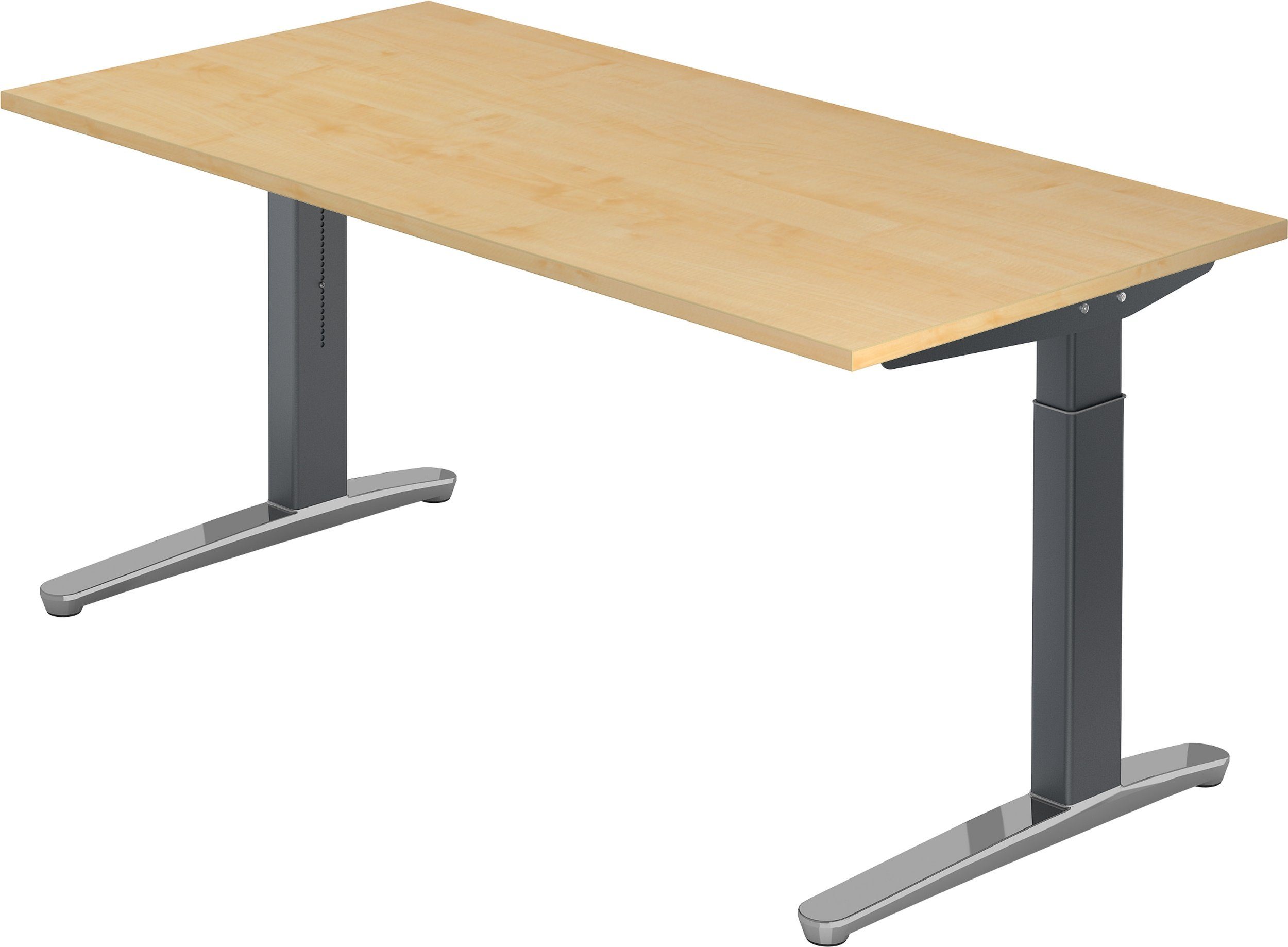 Rechteck: Ahorn 80 Serie-XB, - Graphit/Alu 160 cm x Dekor: Schreibtisch Schreibtisch bümö - poliert Gestell: