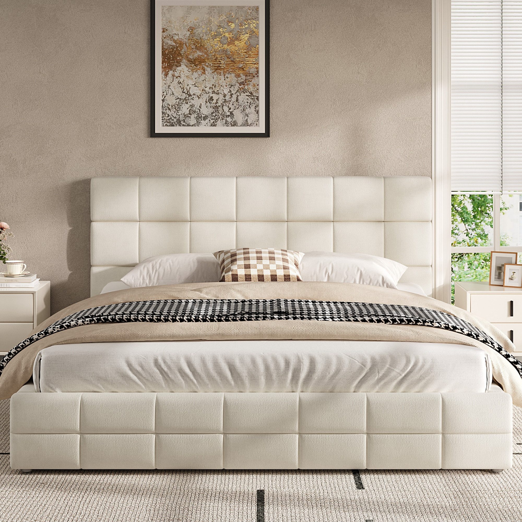 Merax Polsterbett 180x200cm mit Samtbezug (1-tlg), Doppelbett mit gepolstertem Kopfteil und Lattenrost – Bild 2 von 5