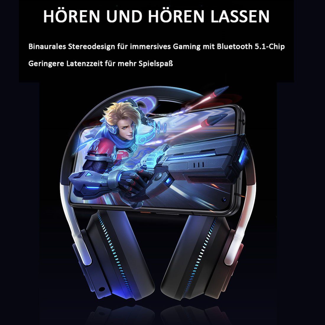 kabelloses Vollpaket-Sport-Headset Bluetooth-Headset, blau Gaming-Headset, Bluetooth-Kopfhörer DÖRÖY
