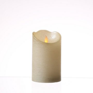 MARELIDA LED-Kerze Stumpenkerze Echtwachs bewegte Flamme H: 12,5cm Timer creme glänzend