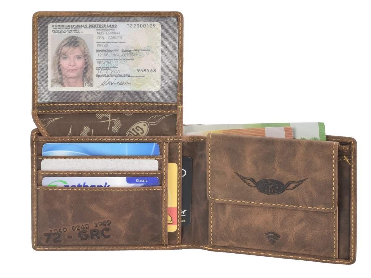 Greenburry Geldbörse Racing Collection, Herrenbörse, Lederbörse 12x9,5cm mit Racing-Prägung und RFID-Schutz