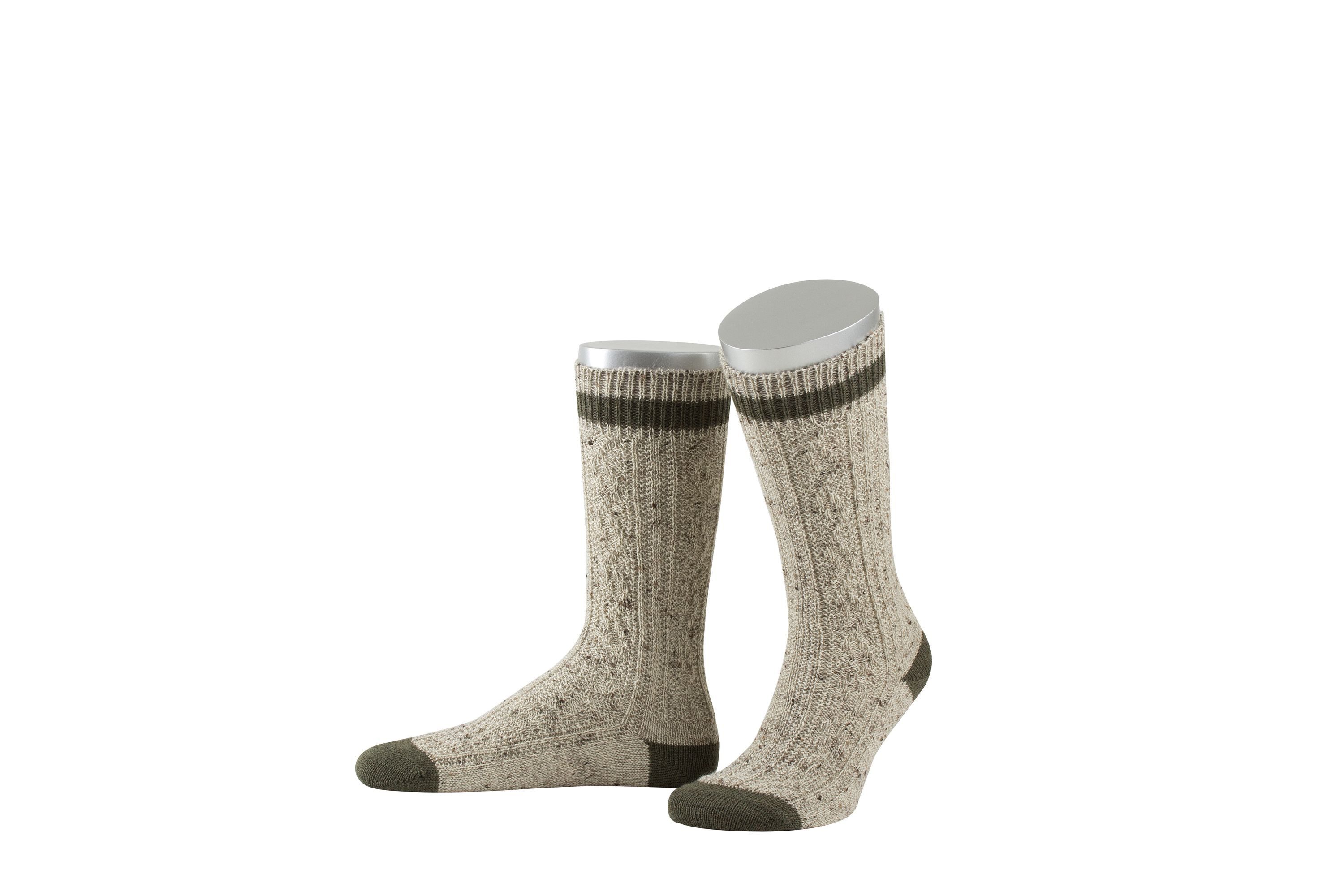 Lusana Традиційні шкарпетки L5698T Schoppersocken mit 2-farbigem Rand Loden Tweed
