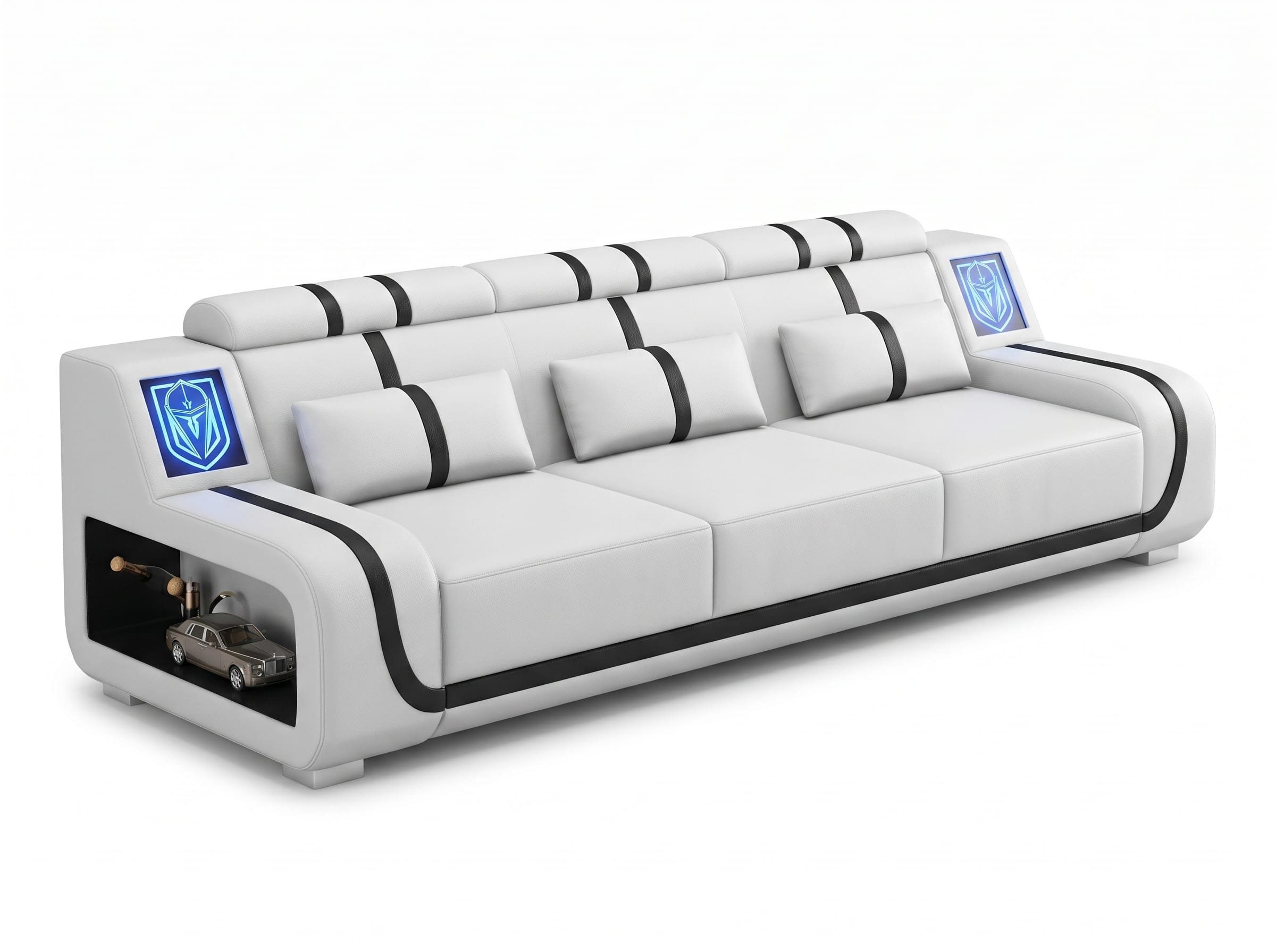 JVmoebel 3-Sitzer 3-Sitzer Sofa Weiß Schwarz LED Modern Wohnzimmer Couch Design Möbel *, 1 Teile, Mit LED