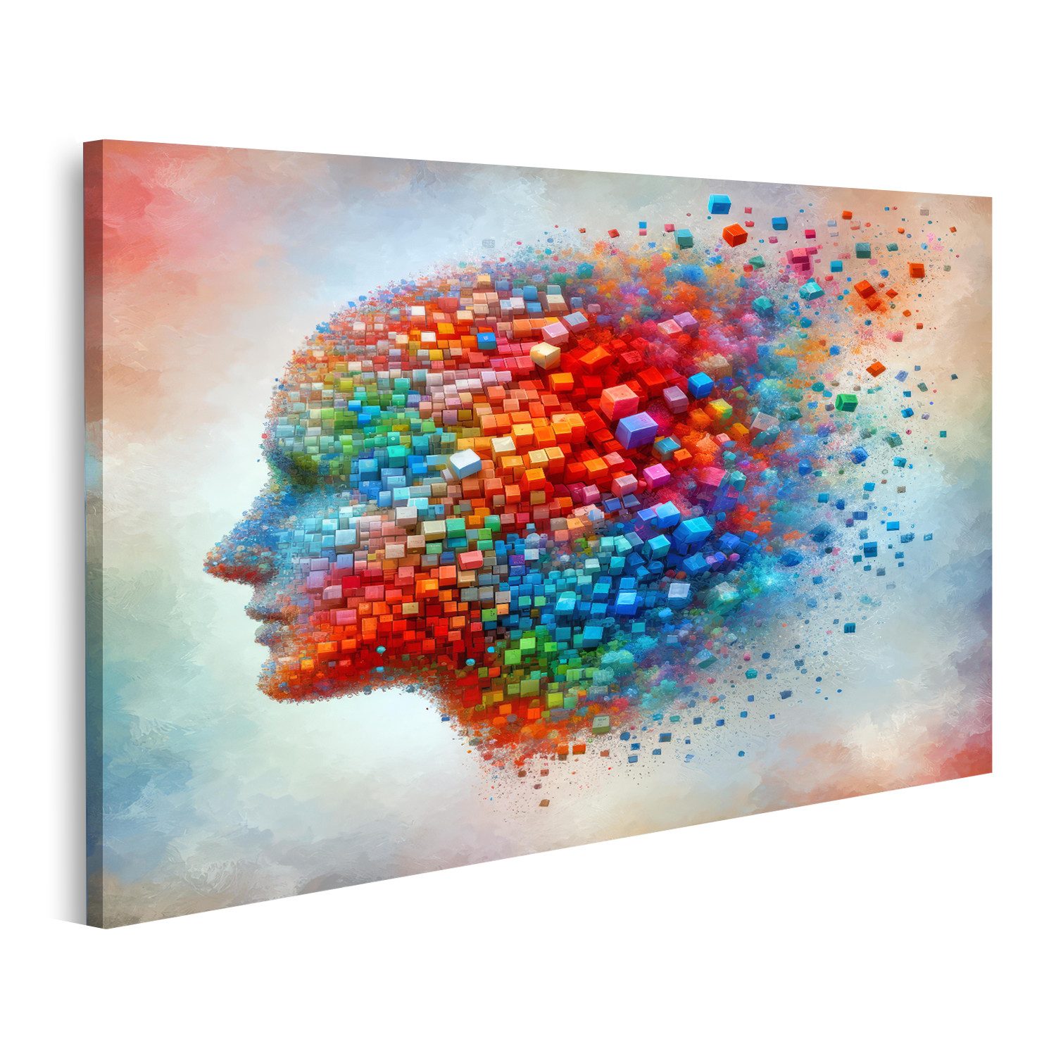 islandburner Leinwandbild Farbenfrohes Profil eines Menschlichen Kopfes aus Würfeln