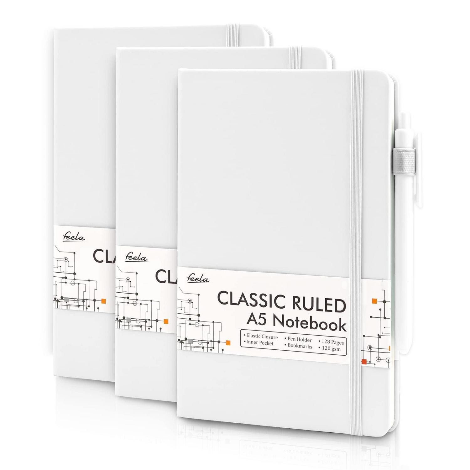 LuxusKollektion Notizbuch Notizbuch A5 Liniert Hardcover 3er Pack Weiss