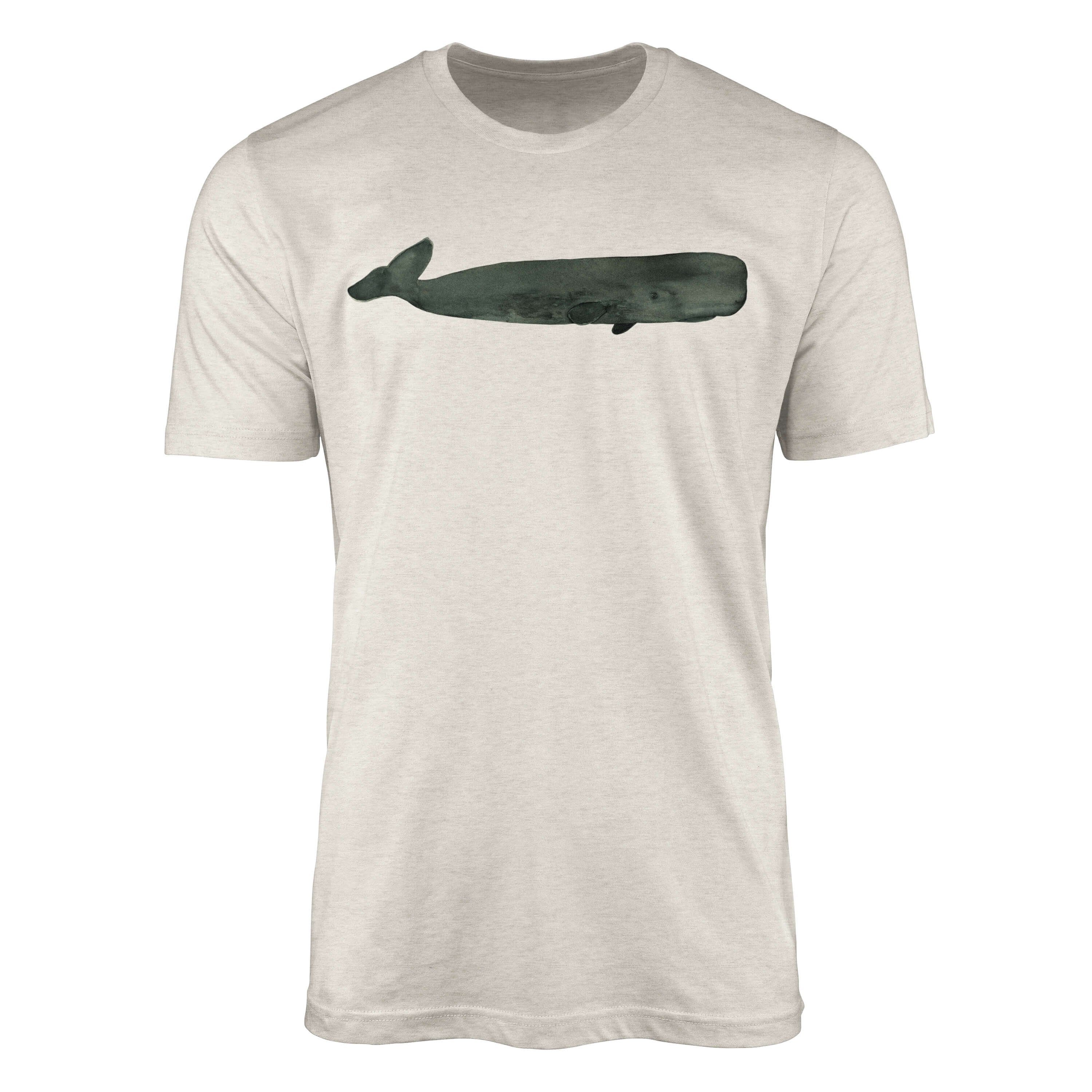 Sinus Art T-Shirt Herren Shirt 100% gekämmte Bio-Baumwolle T-Shirt Pottwal Wasserfarben Motiv Nachhaltig Ökomode aus (1-tlg)
