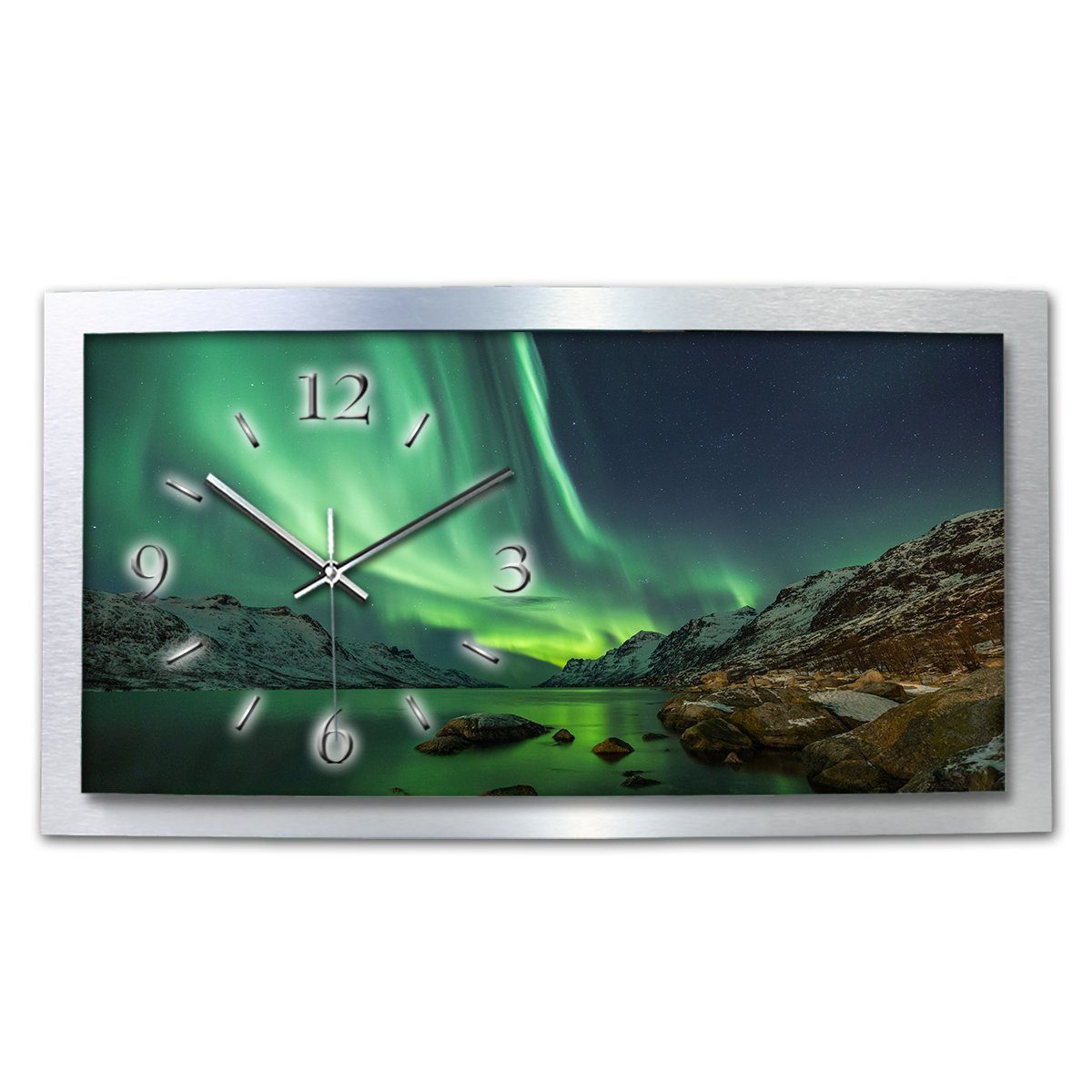 Kreative Feder Funkwanduhr „Polarlicht“ 3D Designer Wanduhr aus Alu, leise (ohne Ticken; Quarz oder Funkuhrwerk; verschiedene Größen)