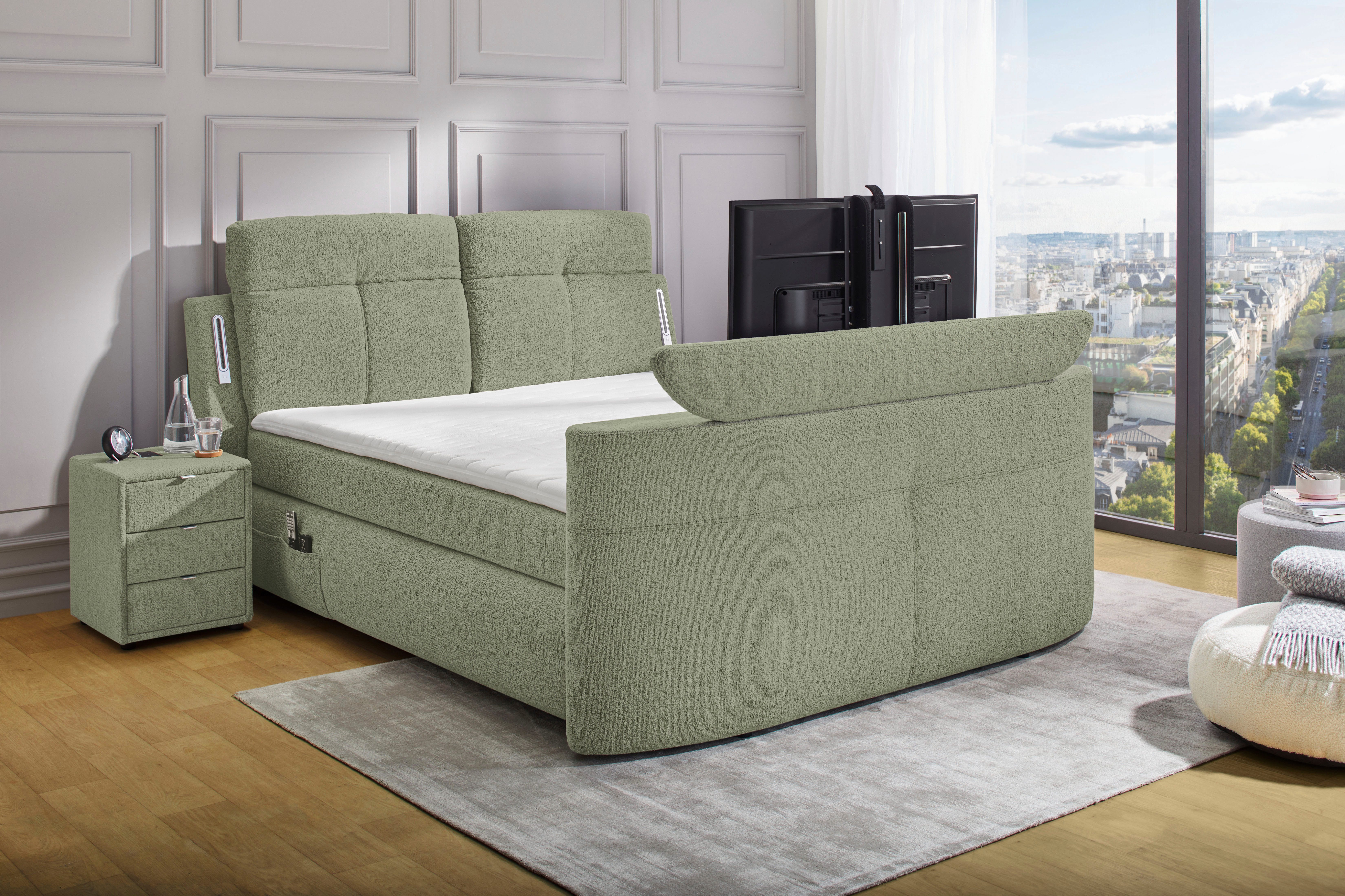 Jockenhöfer Gruppe Boxspringbett Movie Star in der Größe 180x200cm, mit versenkbarem TV-Lift und Fernbedienung, verstellbare Kopfstützen