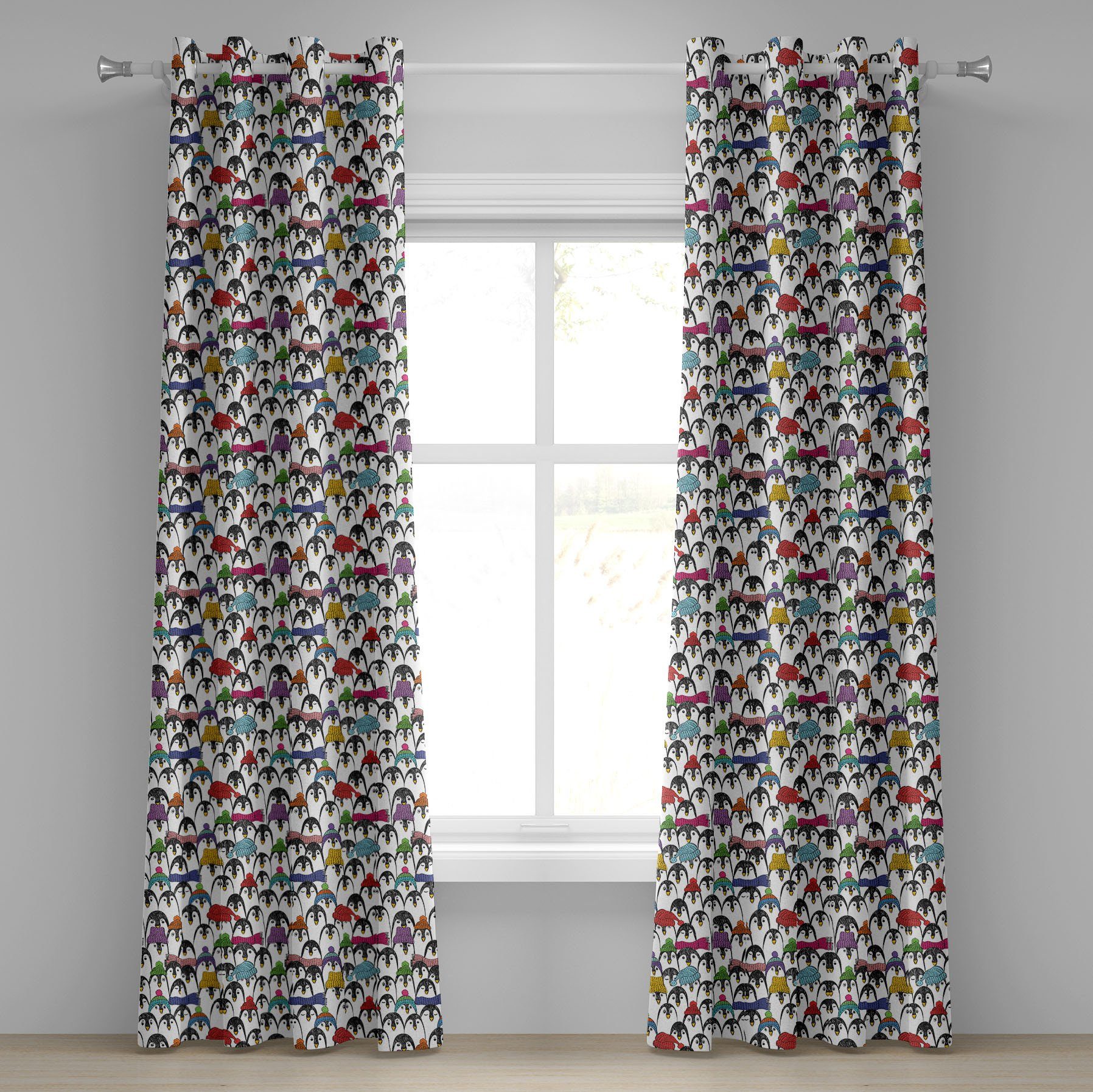 Gardine Dekorative 2-Panel-Fenstervorhänge für Schlafzimmer Wohnzimmer, Abakuhaus, Pinguin Winter-Cartoon-Tier