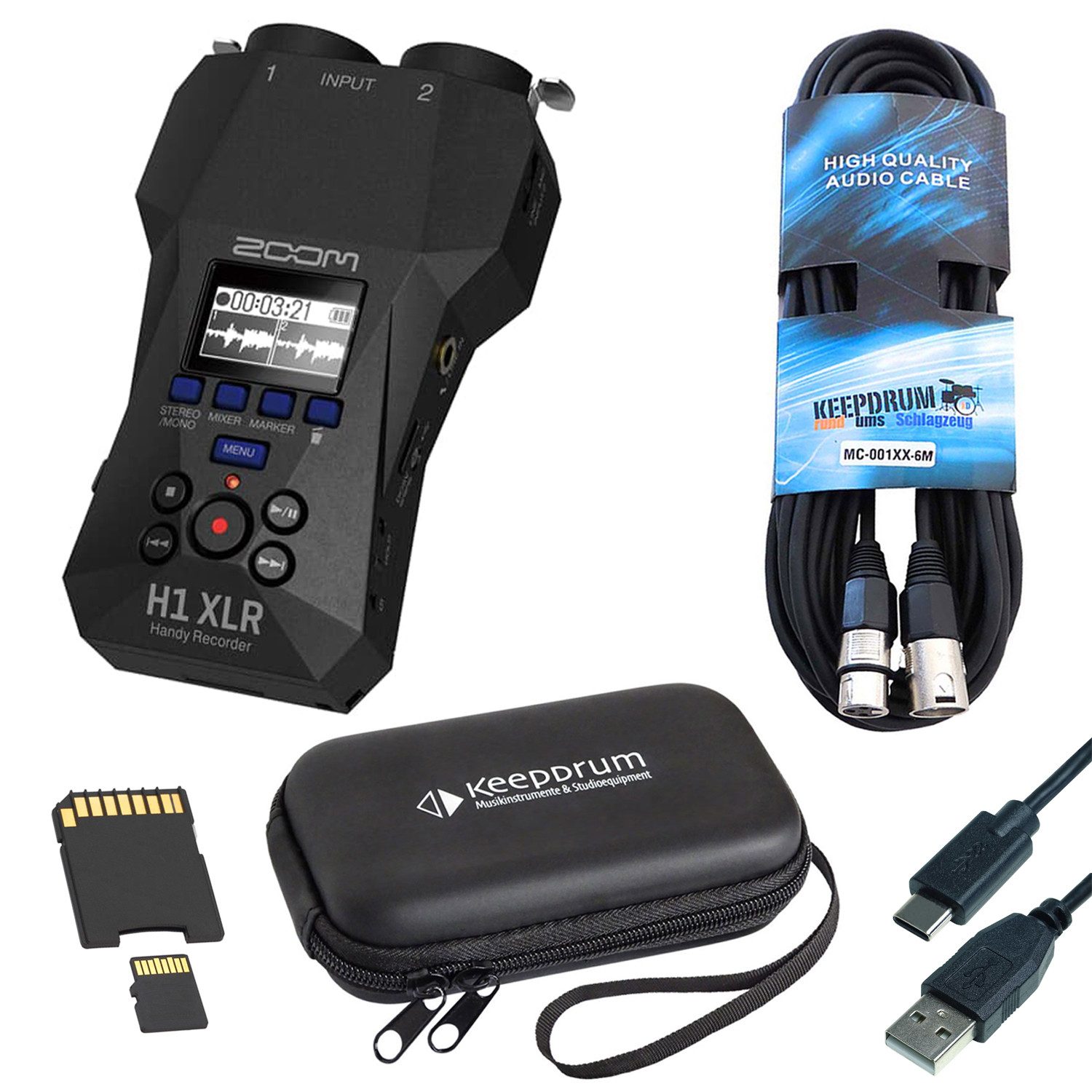 Zoom Audio Zoom Audio-Recorder H1 XLR mit Zubehör-Set Digitales Aufnahmegerät (Vorteils-Set mit umfangreichem Zubehör)