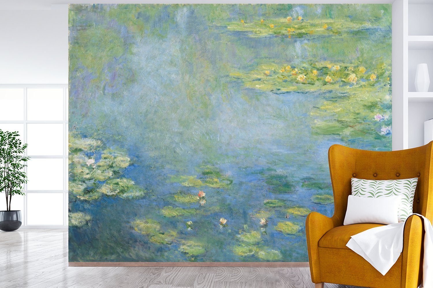 für bedruckt, Seerosen Gemälde Tapete St), Montagefertig von MuchoWow Vinyl Monet, Wohnzimmer, Fototapete Claude Wandtapete - Matt, (5