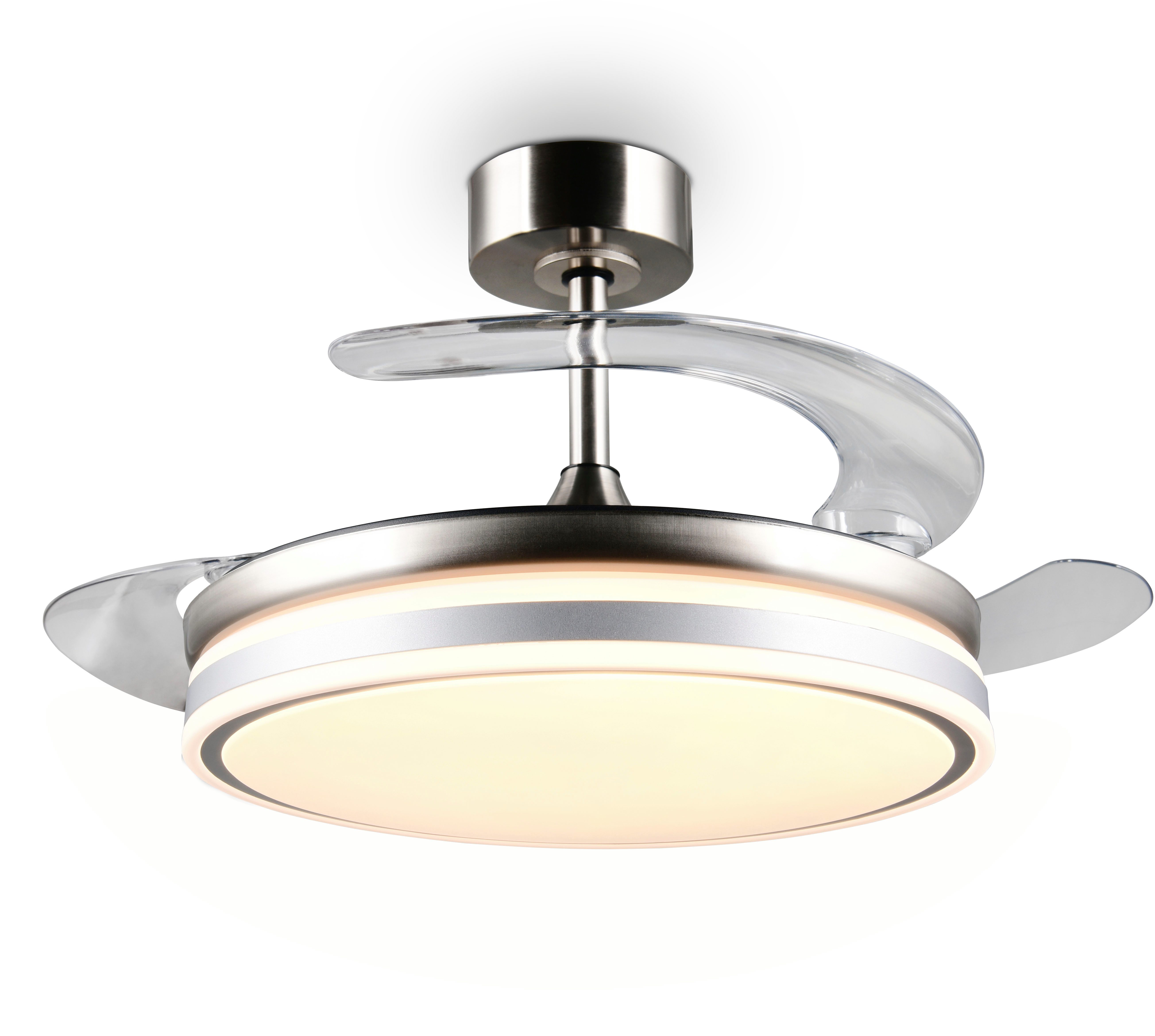 Reality Leuchten LED Deckenleuchte VOLDA mit Ventilator, Deckenventilator mit ausklappbaren Flügeln 30W, CCT - über Fernbedienung, Dimmfunktion, Memoryfunktion, Nachtlichtfunktion, Timerfunktion, Ventilatorfunktion, getrennt schaltbar, LED fest integriert, Farbwechsler, warmweiß - kaltweiß, Ø 49-106 cm (aufgeklappt), 6 Stufen, LED 30W CCT dimmbar Timer Fernb.