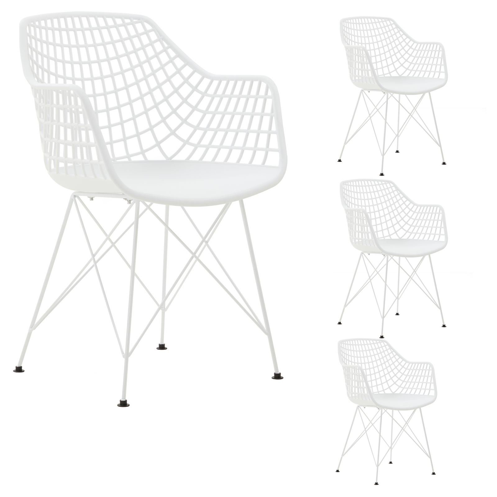 IDIMEX Esszimmerstuhl ALICANTE (4 St), Esszimmerstuhl Retro Design Küchenstuhl Stühle Esszimmer 4er Set Kunst weiß/weiß
