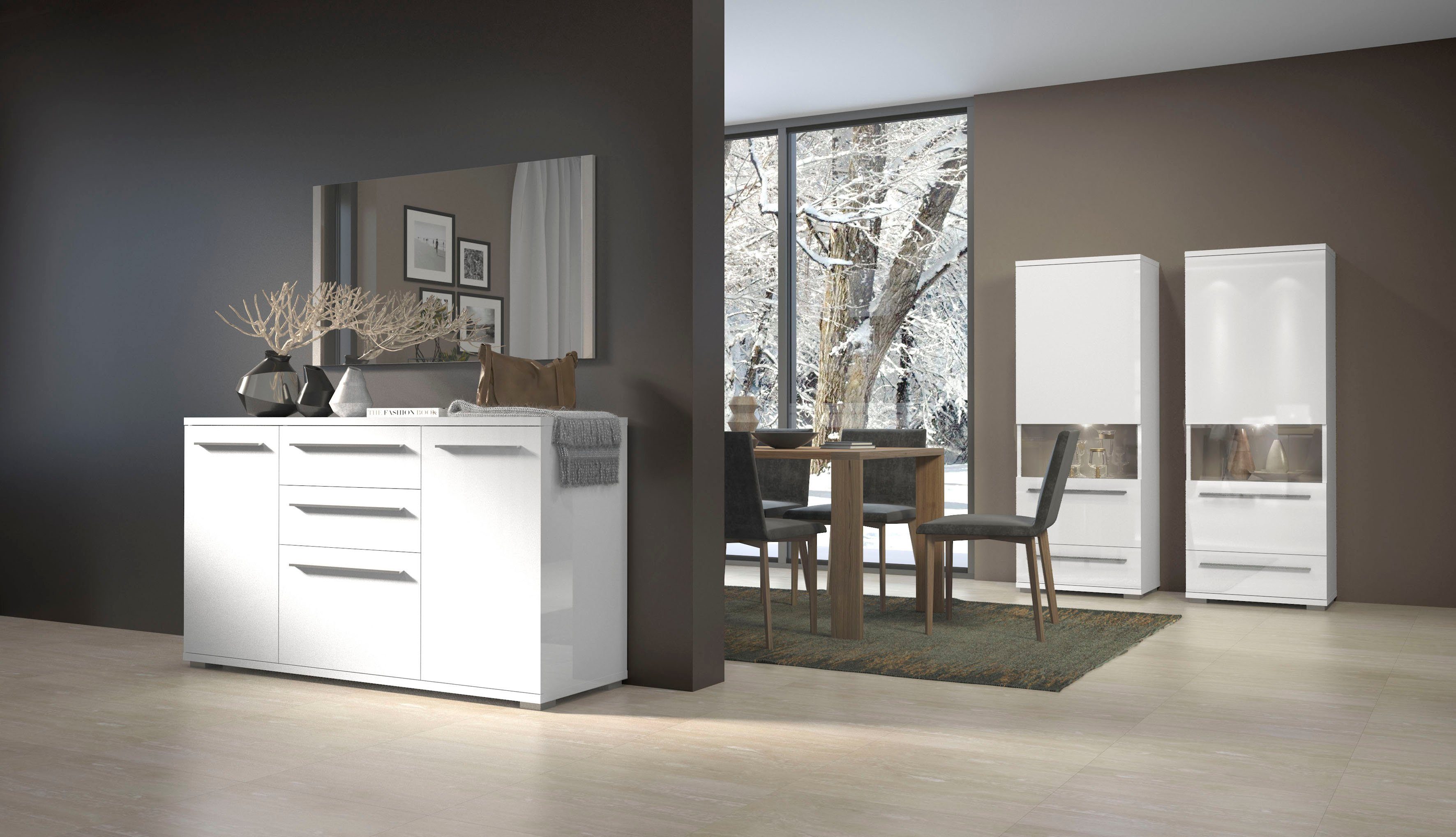 OTTO home Highboard Piano Vitrine (H/B/T): 123/69/40,2cm), UV lackiert, Soft-Close Funktion